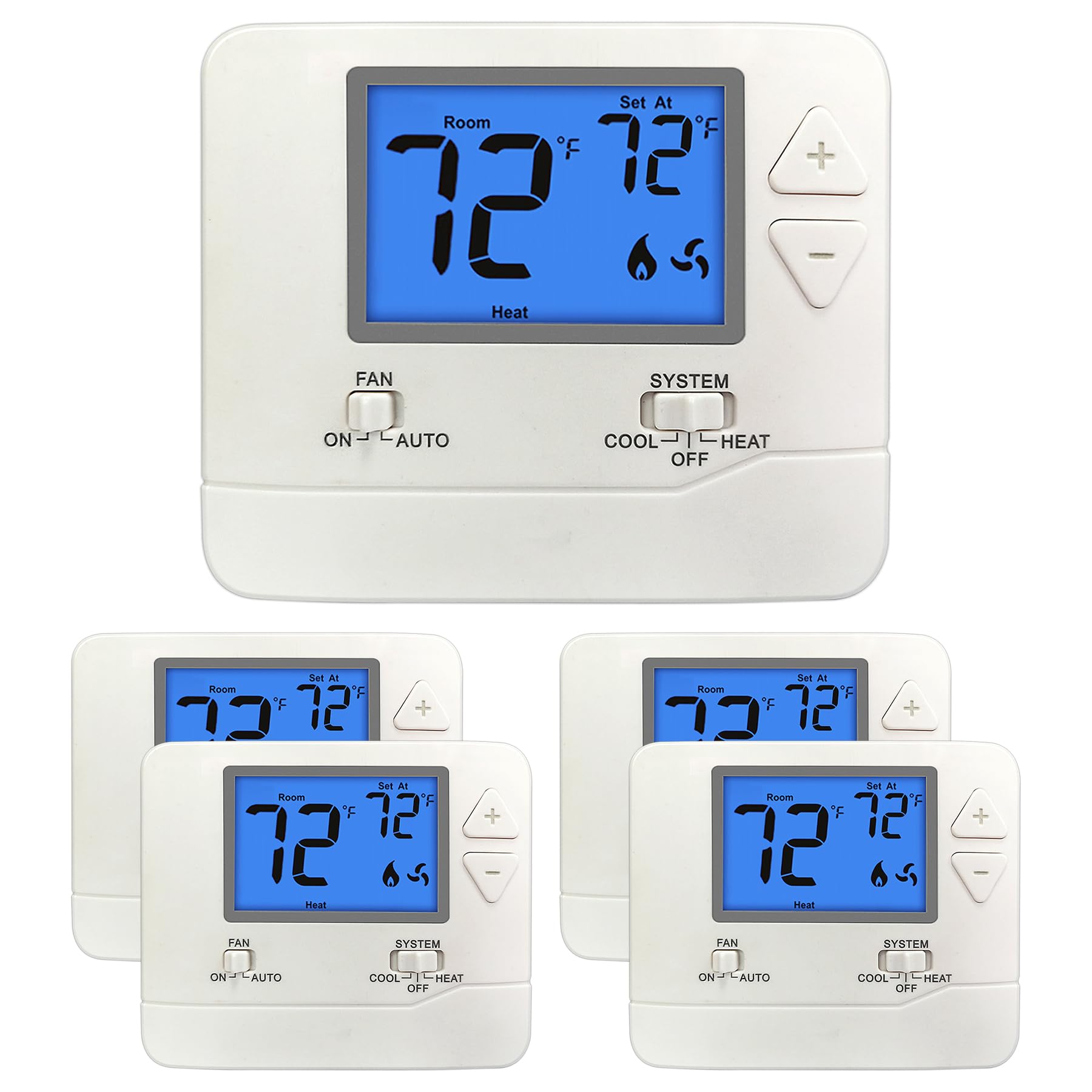 ELECTECK 5 Pack Non-Programmable Digital Thermostat - 1 Heat/1 Cool HVAC Control with 4.5