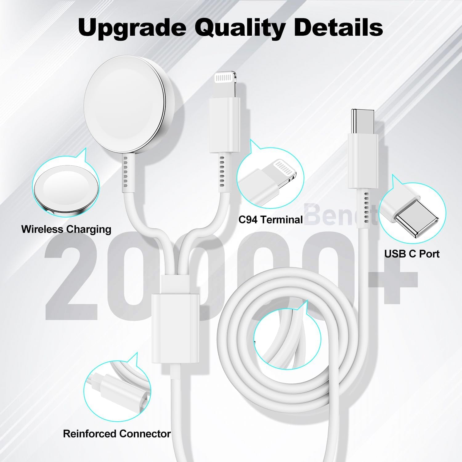 2-in-1 Magnetic Charging Cable for Apple Watch & iPhone - 3.3FT USB C Fast Charger with 20W Power Adapter - Compatible with Apple Watch Ultra/SE/9/8/7/6/5/4/3 & iPhone 14/13/12 - Perfect for Travel, Office & Nightstand Charging