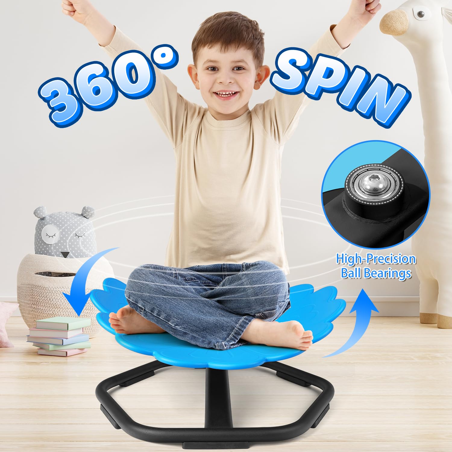 360° Swivel Chair for Kids - Spinning Sensory Seat for Autism & ADHD Relief, Wobble Chair for Toddlers, Motion Sickness Play Equipment - Perfect for Home, Classroom & Therapy Use (Blue)