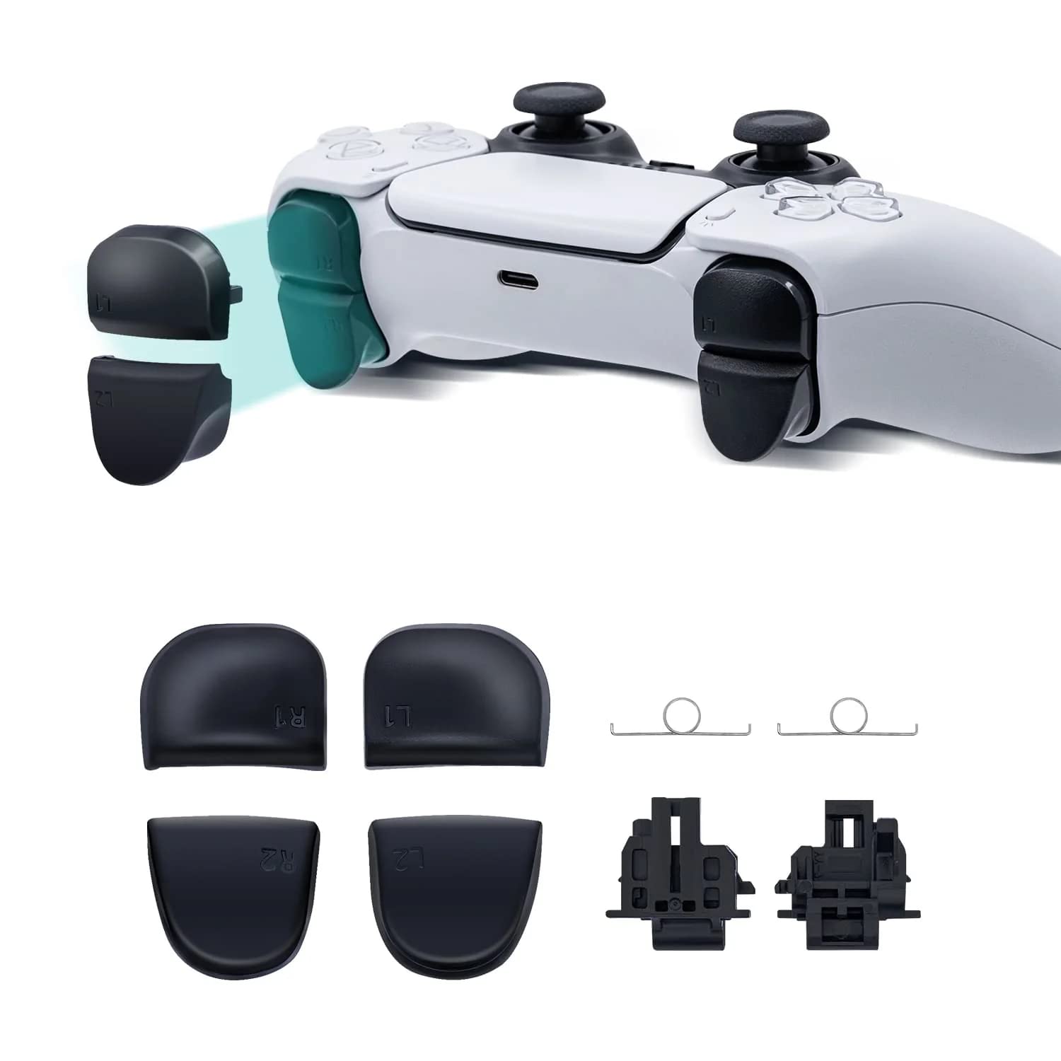 Black TASTI ESTERNI L1 R1 L2 R2 with Springs for PS5 DualSense Controller - Enhance Your Gaming Experience with Responsive Buttons for FPS, Racing & Action Games