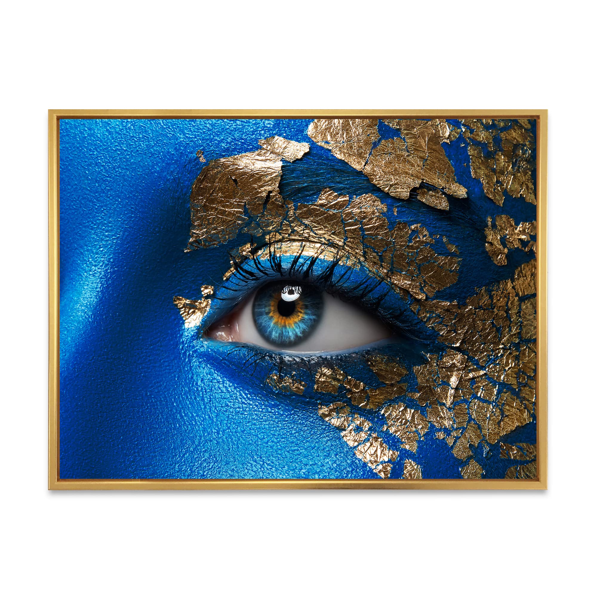 DesignQ Blue Makeup Young Girl Portrait - Modern Framed Canvas Wall Art Print for Living Room, Bedroom & Office Decor