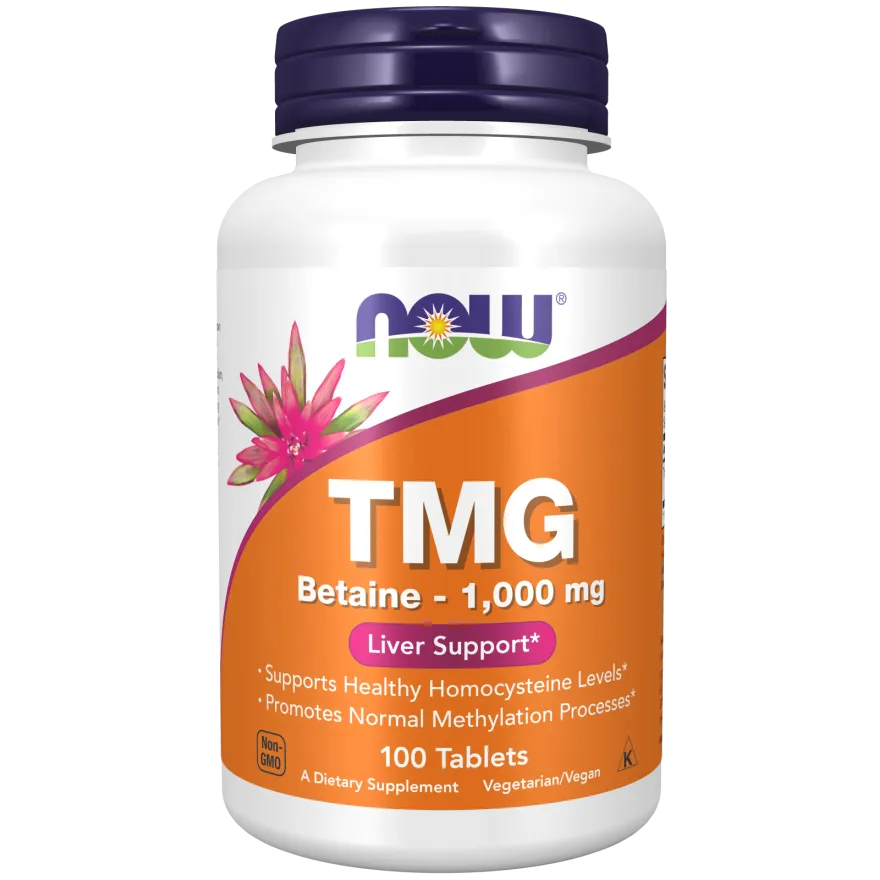 NOW TMG 1000mg Trimethylglycine (Betaine Anhydrous) Supplement - Supports Heart Health, Liver Function & Methylation - Vegan, Non-GMO (100 Capsules) - Perfect for Athletes & Active Lifestyles