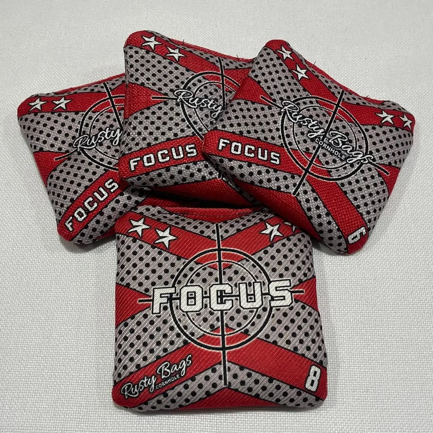 Premium Rusty Focus Cornhole Bags Set of 4 - Durable Weather Resistant Bean Bags for Cornhole Tossing Game (Speed Level 6-8) - Perfect for Backyard Parties, Tailgating & Outdoor Family Fun