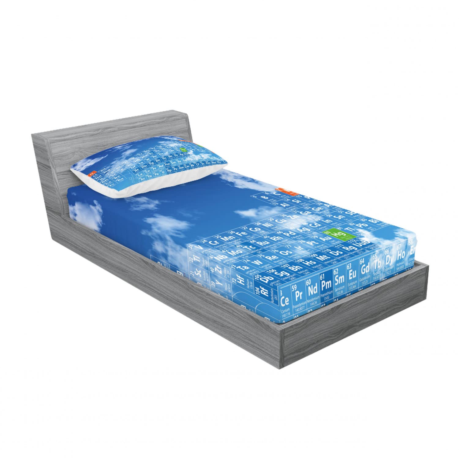 Ambesonne Science Themed 2-Pack Twin XL Fitted Sheet & Pillow Sham Set - Clouds and Chemistry Print, 4-Piece Bedding Decor (2 Fitted Sheets + 2 Pillow Covers) in White & Blue | Perfect for Dorm Rooms, Science Classrooms & Geeky Home Decor