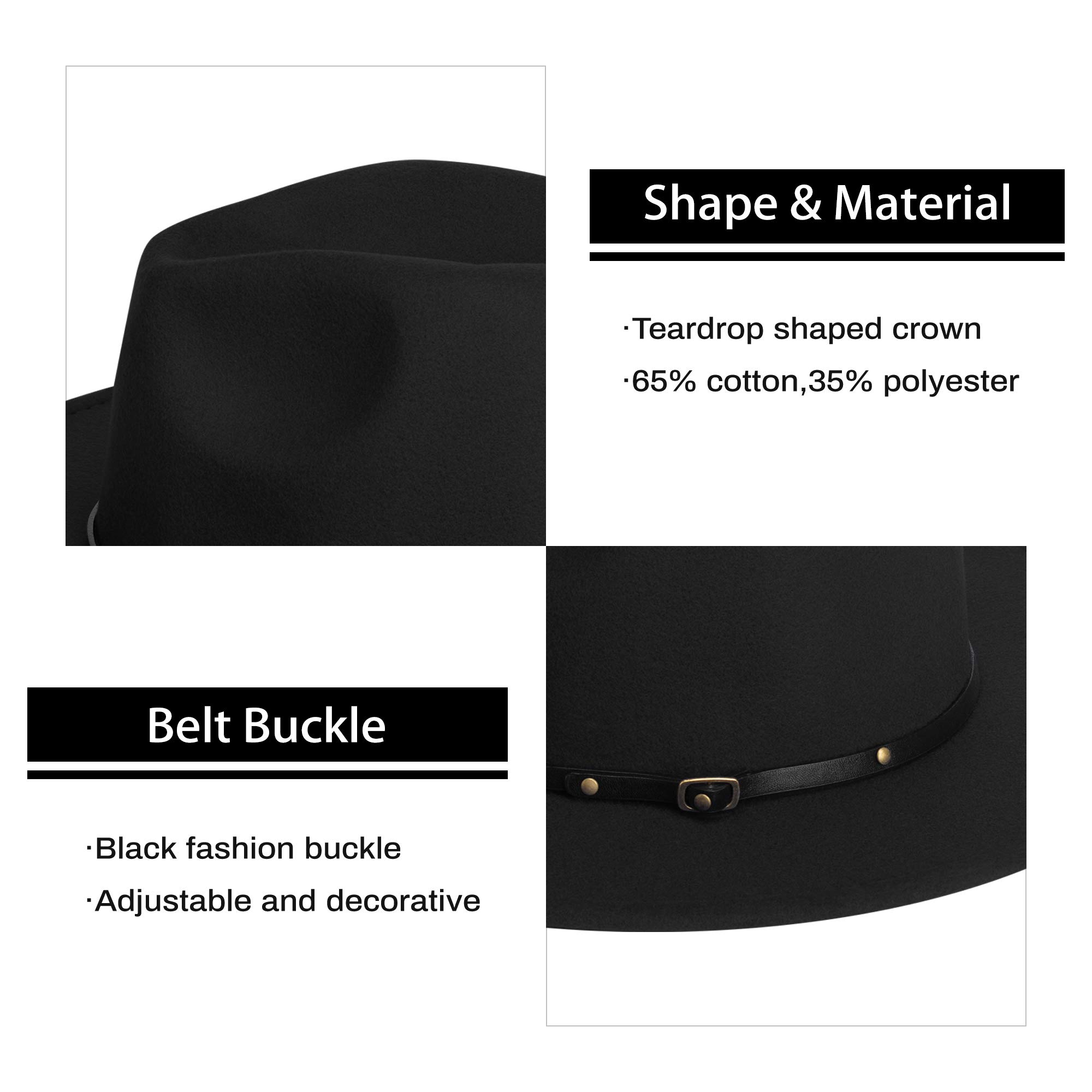 SAJUZEN Wide Brim Fedora Hat for Women & Men - Stylish Felt Hat with Adjustable Belt Buckle - Perfect for Outdoor, Party, and Casual Wear