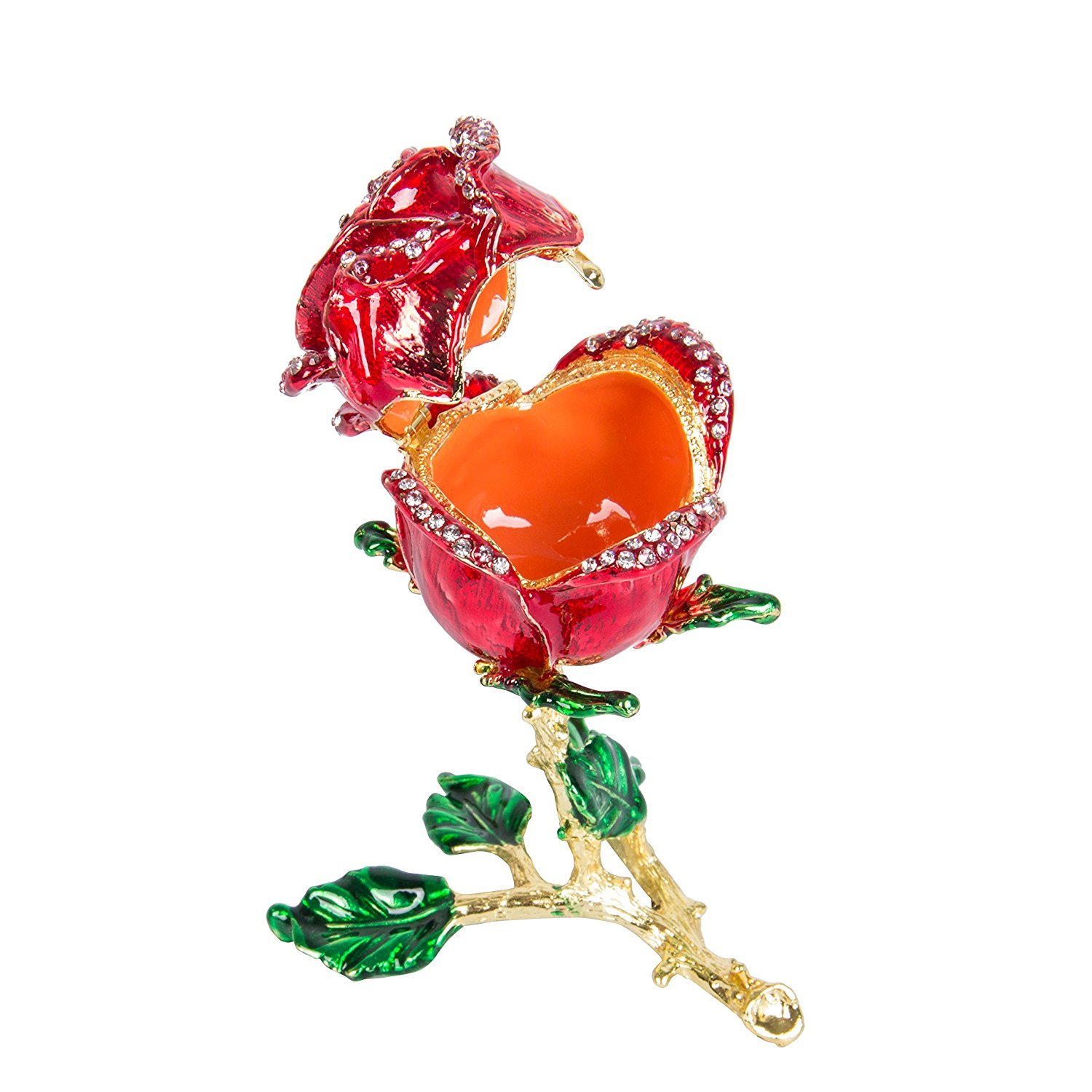 Red Rose Jewelry Box - Elegant Bejeweled Trinket Case for Gifts & Collectibles