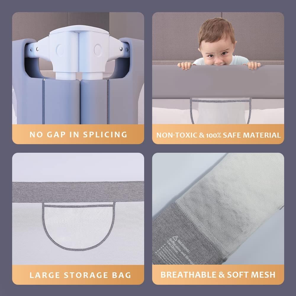 Upgraded Extra Long Toddler Bed Rail Guard - Safety Bedside Rail for Kids Twin, Double, Full, Queen & King Size Beds - 150cm Childproof Bed Rail for Toddlers (Perfect for Preventing Falls & Nighttime Safety)