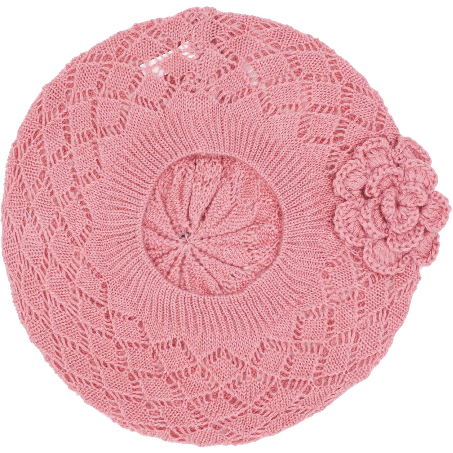 Women's Crochet Flower Beanie Hat - Lightweight Knit Beret with Cutout Design - Fashionable Winter Cap for Women - Perfect for Outdoor Activities, Travel & Casual Wear