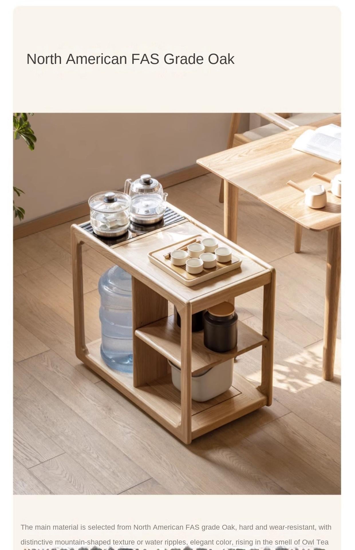 Premium Oak Solid Wood Folding Tea Table with Built-in Kettle - Perfect for Living Room, Garden, and Outdoor Tea Ceremonies
