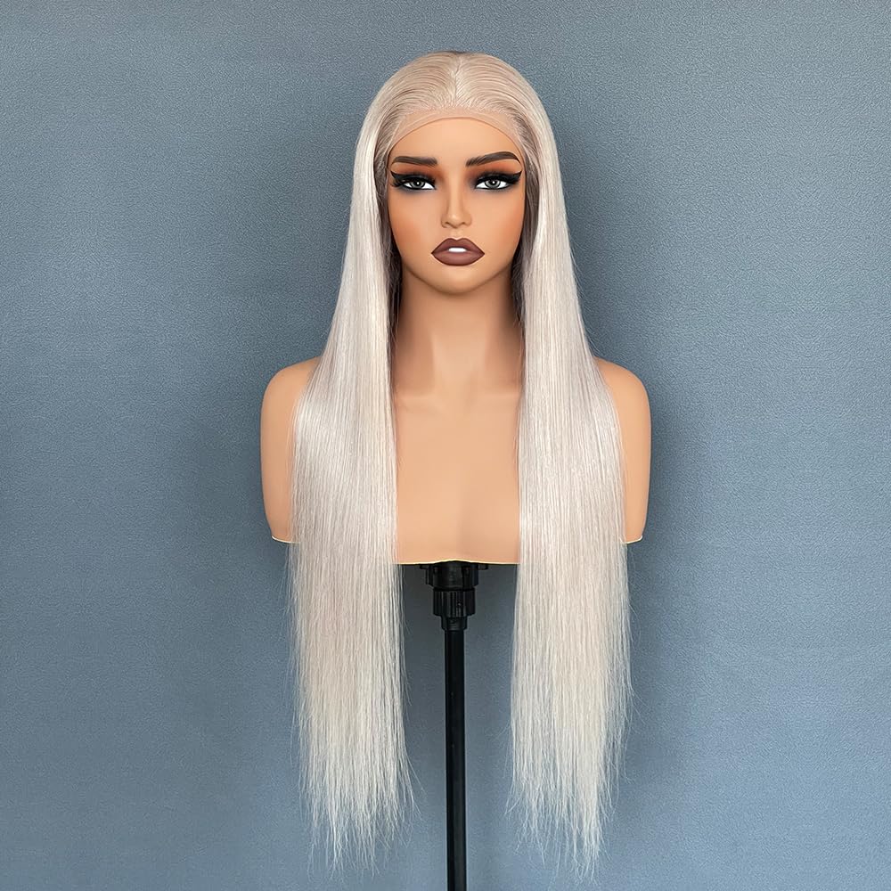 Ash Blonde 28 Inch Lace Front Wigs Human Hair Straight 180% Density 13X4 HD Transparent Pre Plucked UHD Lace Wig for Women - Natural Look, Daily Wear & Special Occasions