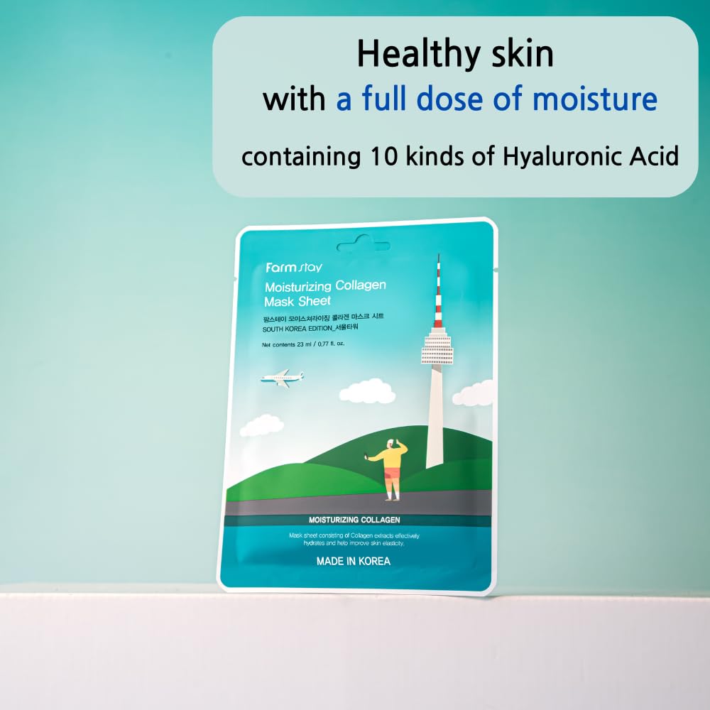 FARMSTAY Korean Facial Mask 12-Pack - Hypoallergenic & Moisturizing for Skincare
