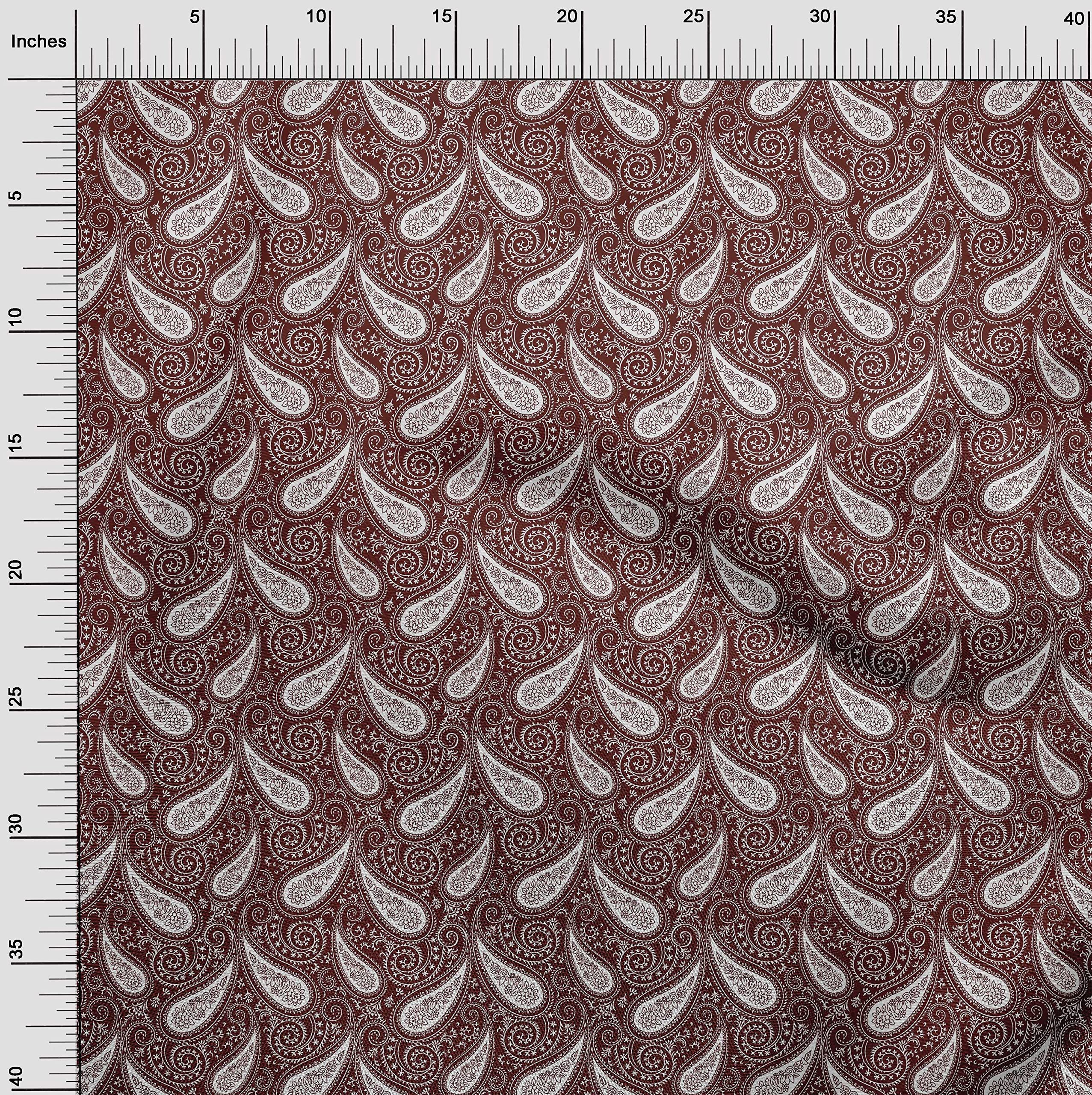 oneOone Rayon Maroon Paisley Print Fabric - 56 Inch Wide Premium Sewing Material for DIY Clothing, Dresses & Home Decor Projects | Soft & Durable by The Yard