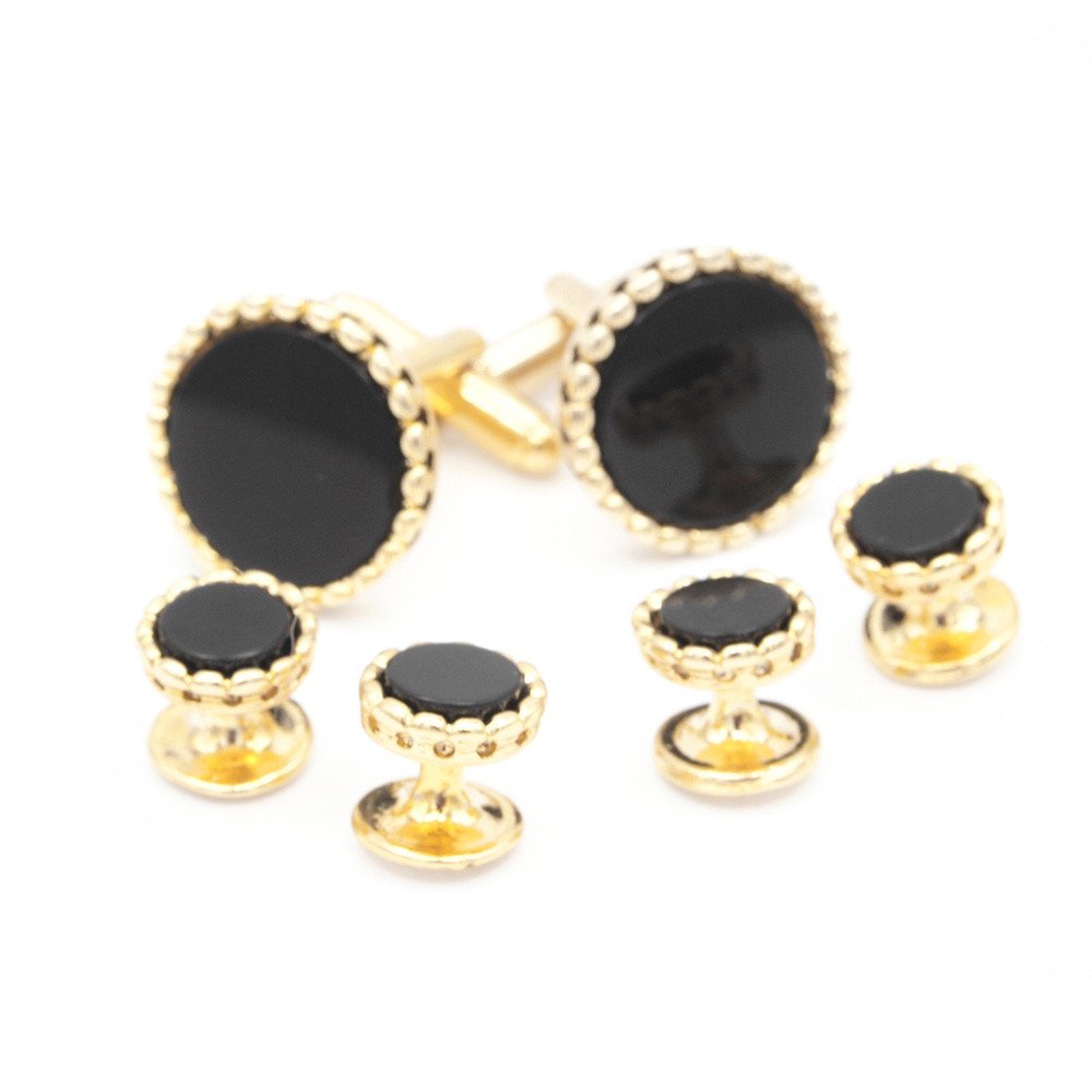 JJ Weston Onyx Tuxedo Cufflinks & Shirt Studs Set - Premium USA Made Men's Formalwear Accessories for Weddings, Black Tie Events & Business Occasions