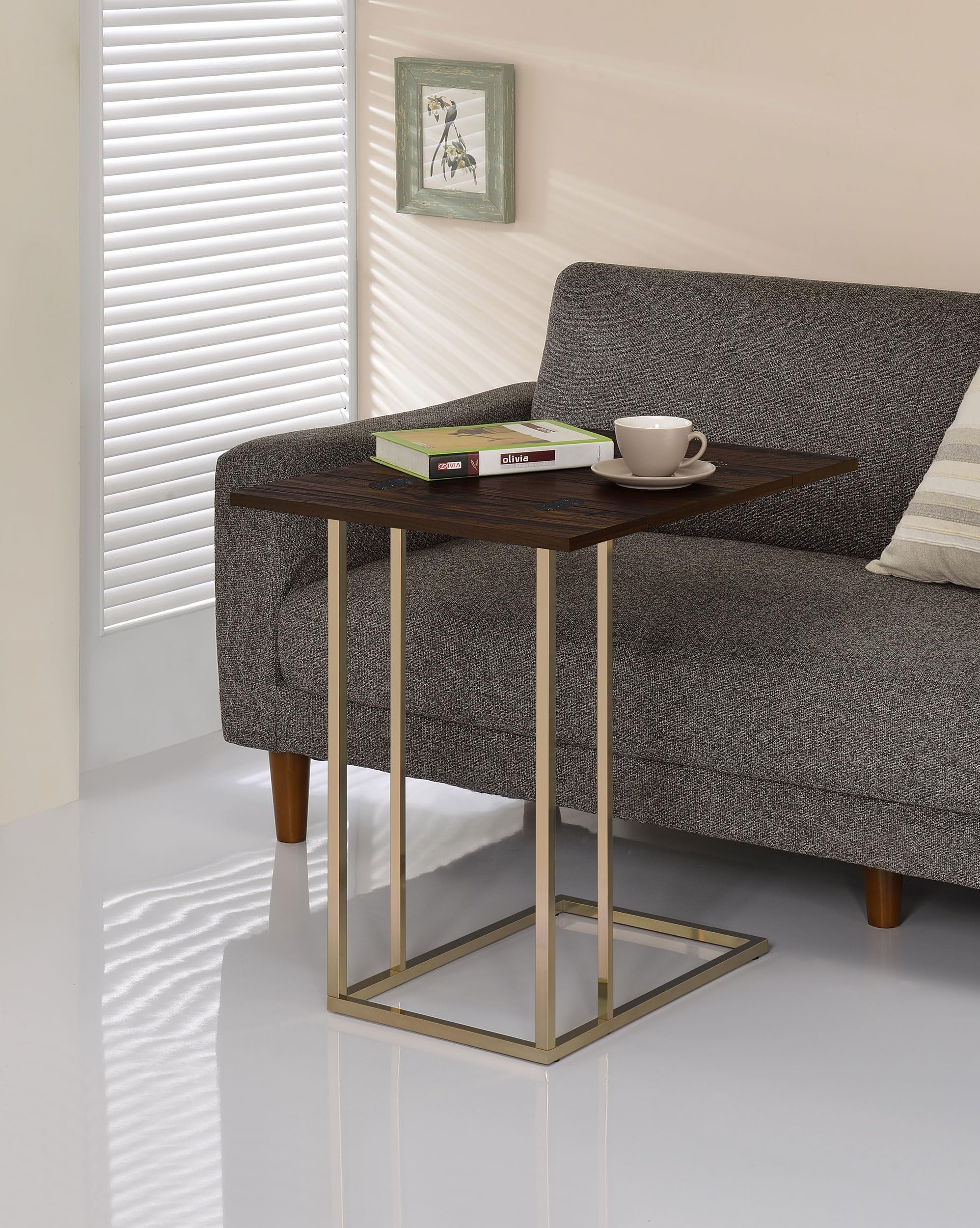 Expandable Rotating Top Snack Table - Coaster Home Furnishings Chestnut End Table for Living Room, Bedroom & Small Spaces