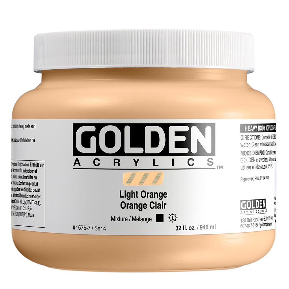GOLDEN Heavy Body Acrylic Paint - Light Orange 32 fl oz (946ml) Professional Grade Opaque Acrylics for Artists | Perfect for Canvas Painting, Mixed Media & Fine Art Projects