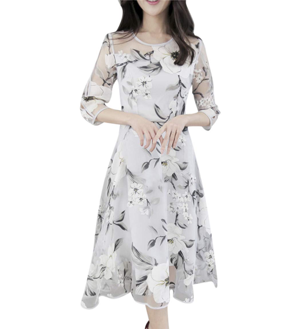 NREALY Women's Summer Organza Floral Print Dress - Elegant Wedding Guest, Prom, Cocktail Party Gown for Special Occasions & Evening Events