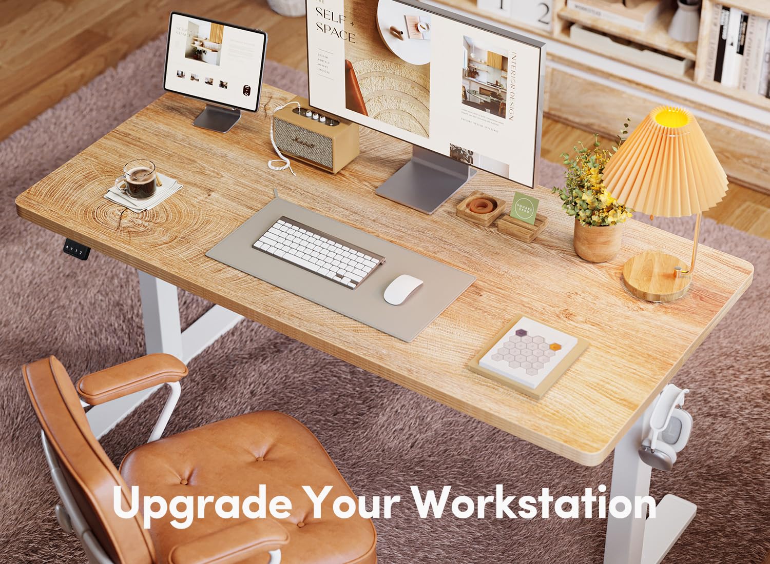 BANTI 48 Inch Electric Height Adjustable Standing Desk - Maple Sit Stand Workstation with Splice Board for Home Office | Ergonomic Computer Desk for Remote Work & Study