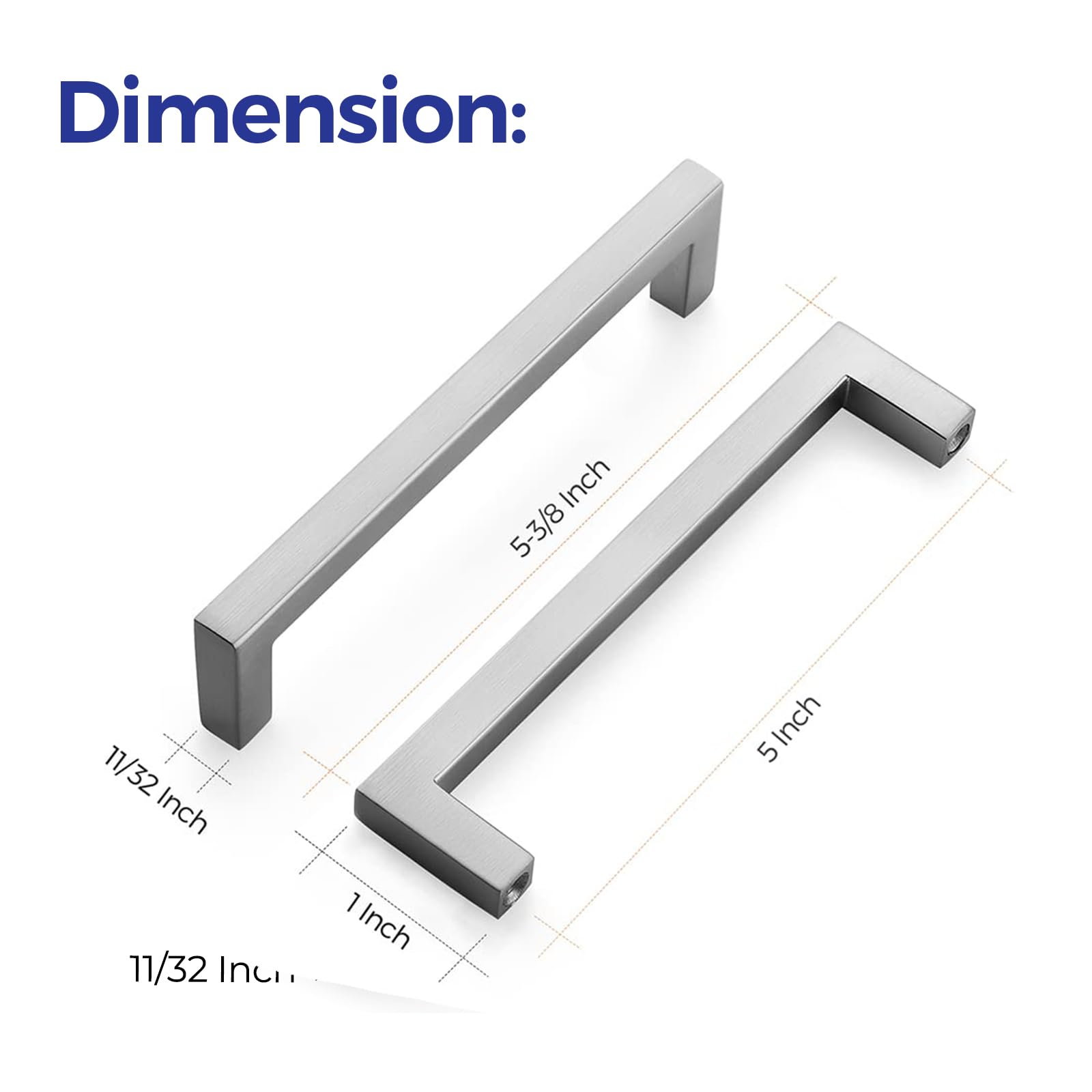 Ravinte 5 Pack 5 Inch Solid Square Bar Drawer Pulls - Satin Nickel Cabinet Handles for Kitchen & Bathroom - Modern Slim Design for Cabinets, Dressers, and Furniture Hardware