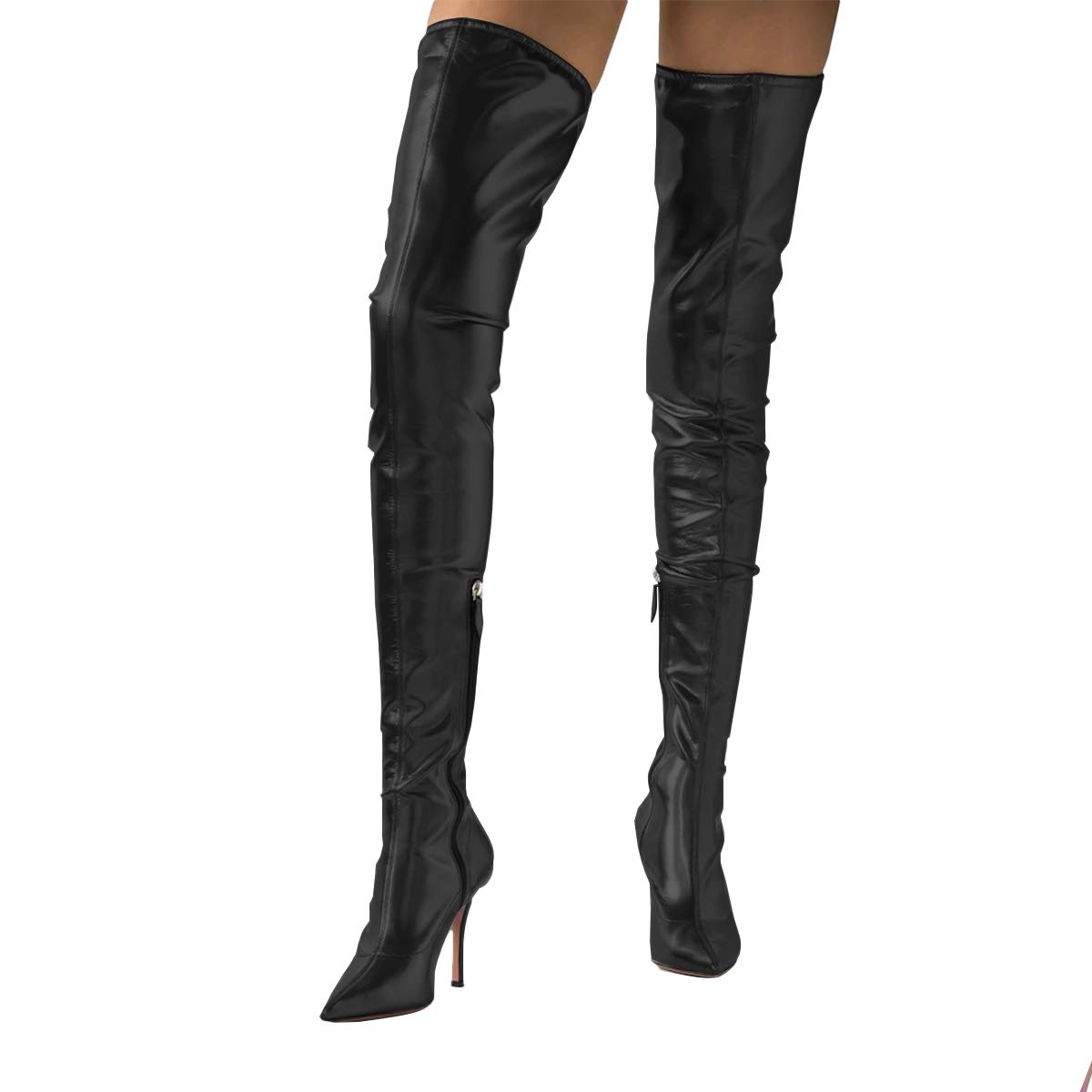YDN Women's Over The Knee Thigh High Stiletto Boots - Pointed Toe, Stretchy Side Zipper, Stylish Heeled Boots for Party, Night Out & Fashion Outfits