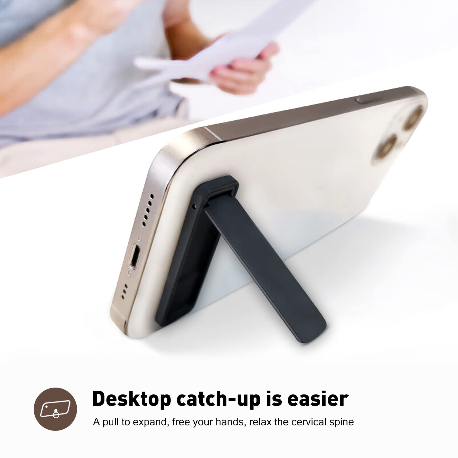 2 Pack Mini Phone Kickstand - Black Baking Paint Folding Invisible Metal Phone Stand Holder for Desk | Portable Cell Phone Stand for Watching Videos, Gaming & Video Calls