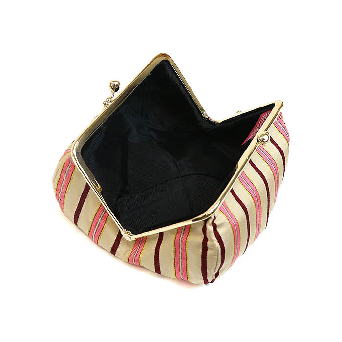 Nishijin Woven Stripe Small Pouch - Handmade in Kyoto Japan | Cosmetic Makeup Bag, Japanese Gamaguchi Pouch for Travel Toiletry & Stationery | Perfect Bag Organizer for Women's Purse, Office Essentials & Daily Use
