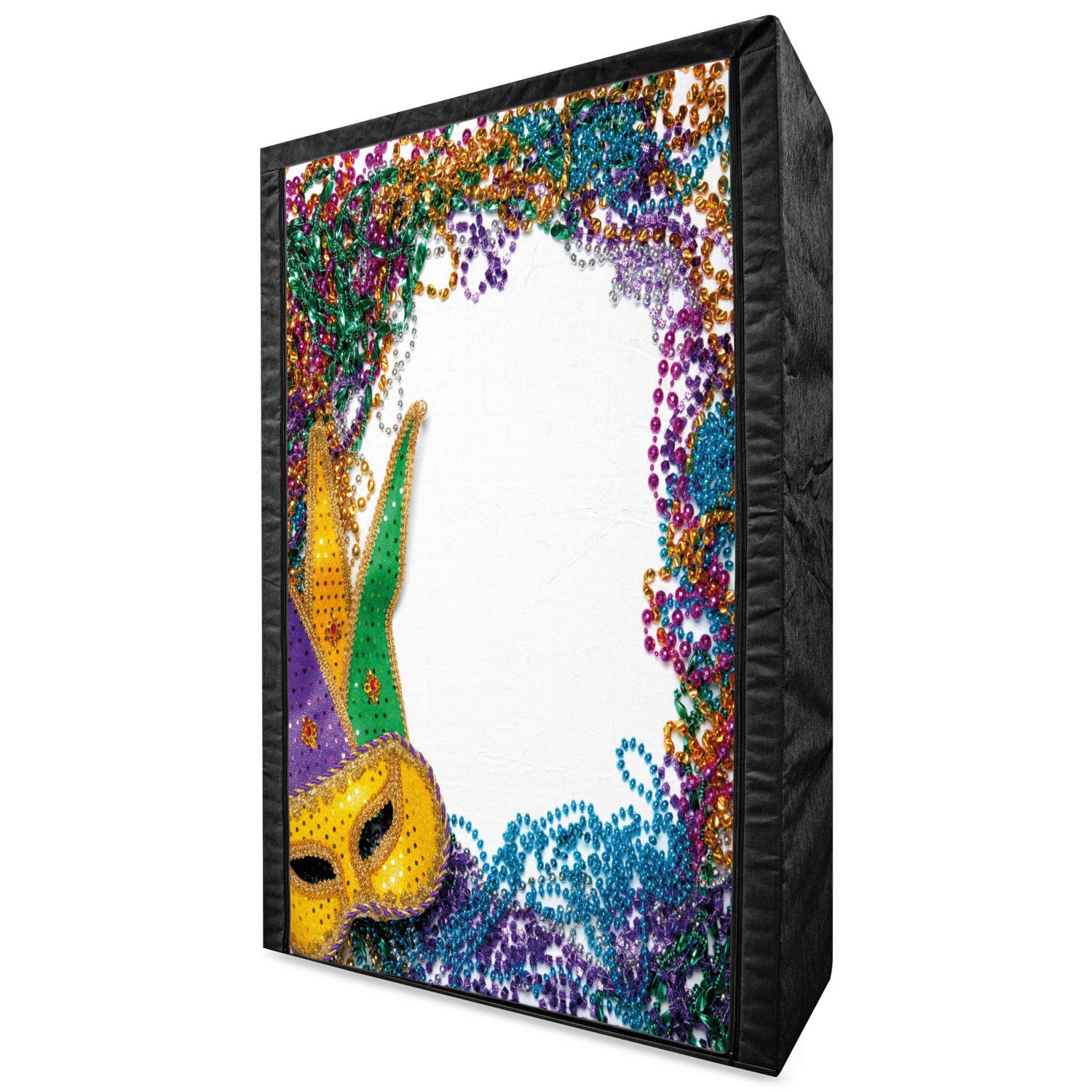 Ambesonne Mardi Gras Portable Fabric Wardrobe - Colorful Beaded Holiday Design Clothing Organizer with Shelves (42.5 Inch, Multicolor) - Perfect for Party Storage, Guest Room Organization & Seasonal Decor
