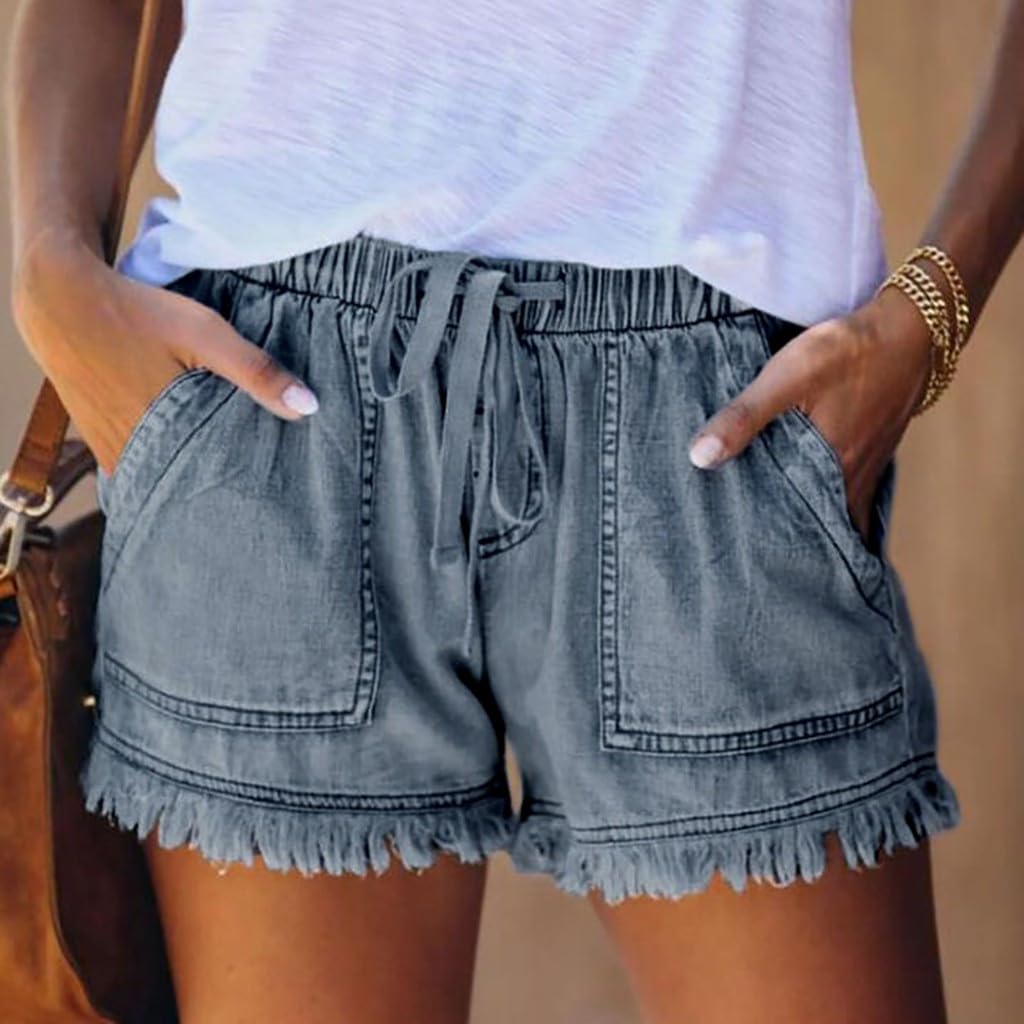 Trendy Women's Lightweight Denim Shorts with Pockets - Casual & Comfortable for Summer Outings