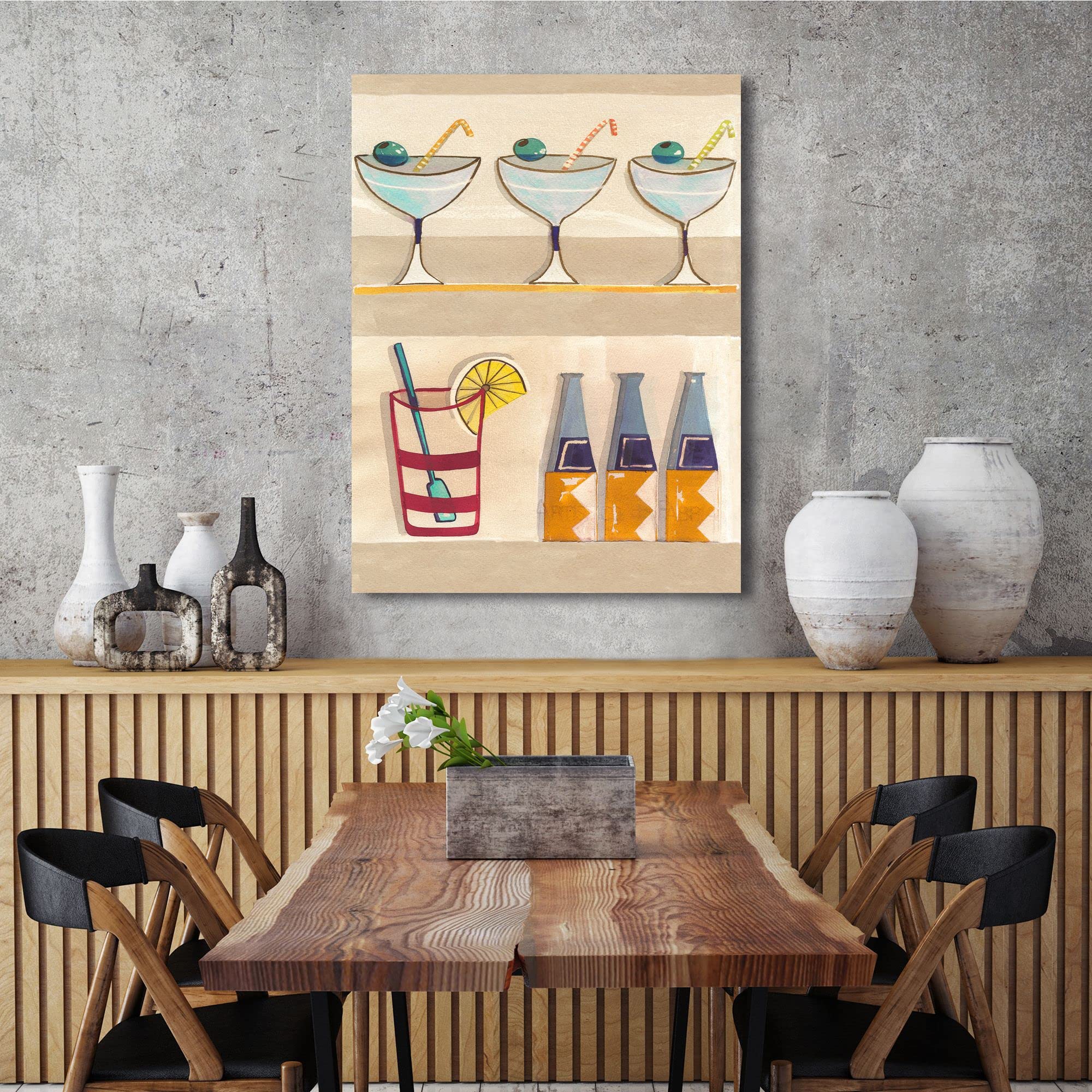 ART PRINT CAFE' – Kitchen Canvas Wall Art – Happy Hour by Pat Dupree – 90x120 cm – Perfect for Dining Room, Bar & Home Decor