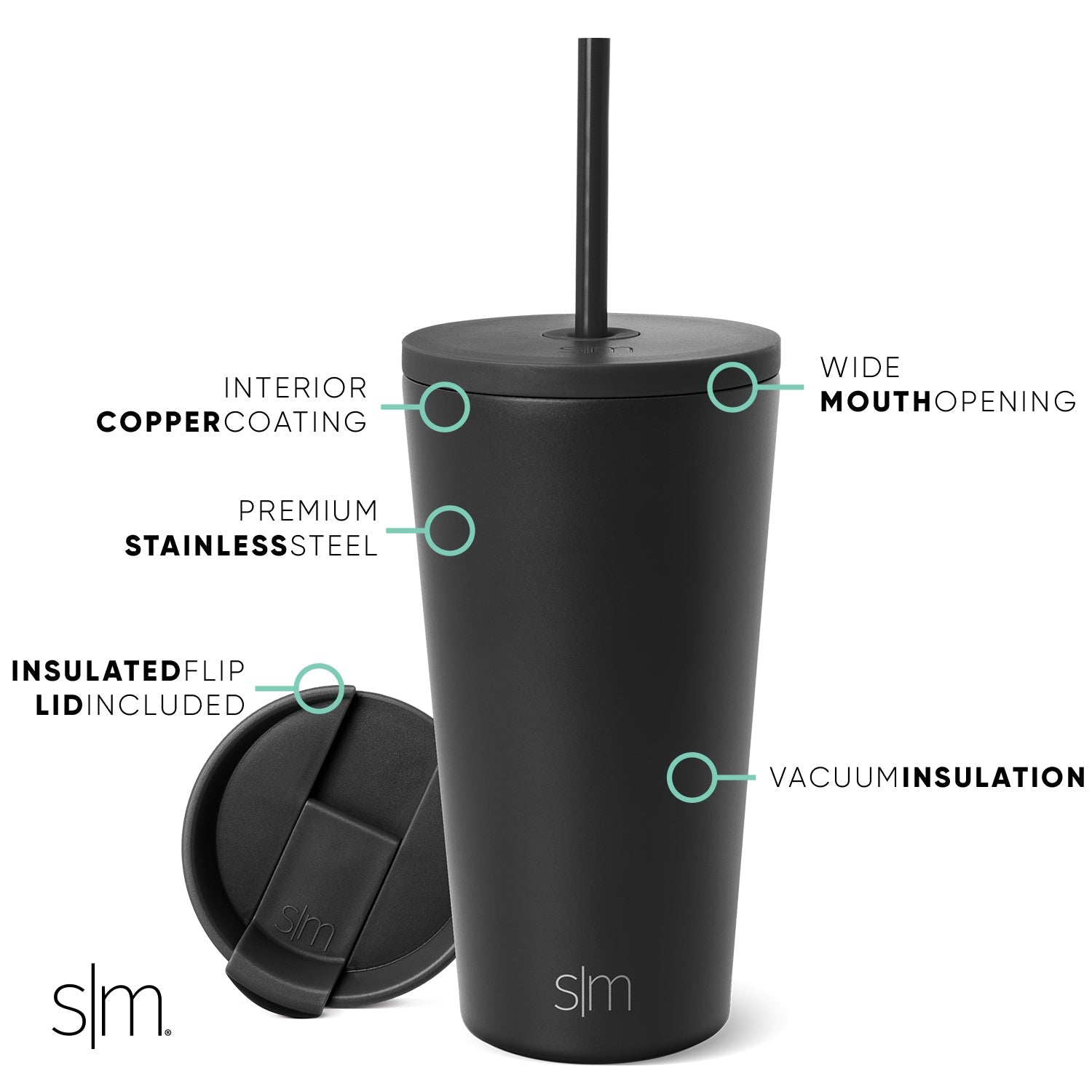 16Oz Classic Stainless Steel Tumbler with Lid & Straw - Insulated Hot & Cold Double Wall Vacuum Cup - Perfect for Coffee, Tea, Smoothies, Gym, Office & Outdoor Activities