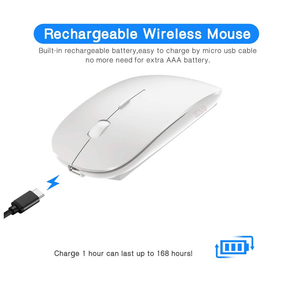Wireless Bluetooth Mouse for MacBook, Laptop, PC, iPad & Chromebook - Compatible with MacBook Air/Pro - Ergonomic Portable Computer Mouse (White) - Perfect for Office, Travel & Remote Work