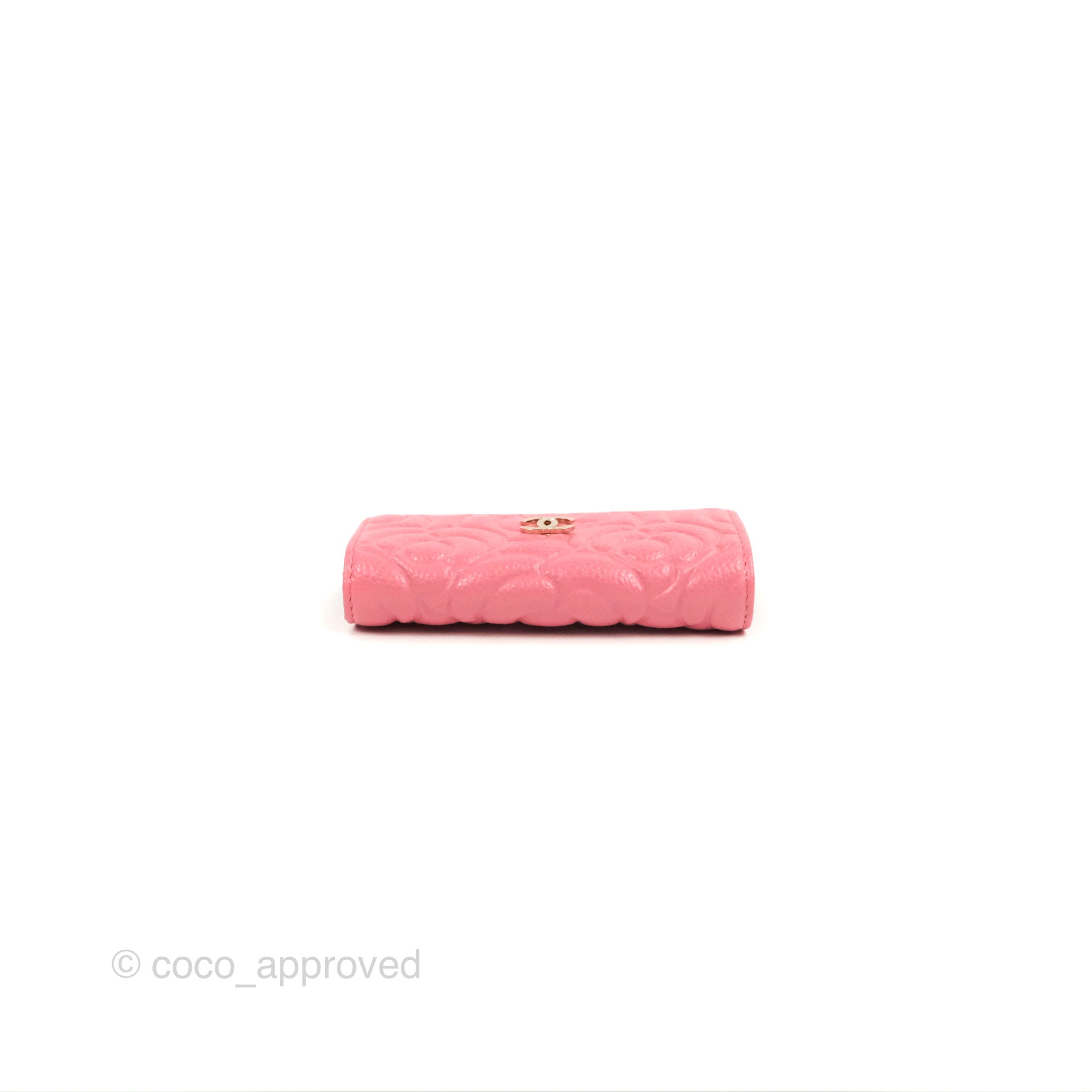 Chanel Camellia Pink Caviar Leather Card Holder with Gold Hardware - Luxury Compact Wallet for Everyday Use & Gift Giving