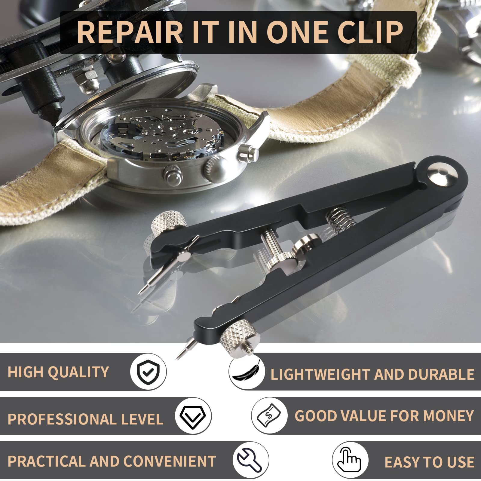 Watch Spring Bar Pliers Tool Kit with 8 Durable Tips, Professional Watch Repair Tweezers for Bracelet Strap Band Removal & Link Adjustment - Essential Watchmaker Tool for DIY Enthusiasts & Jewelers