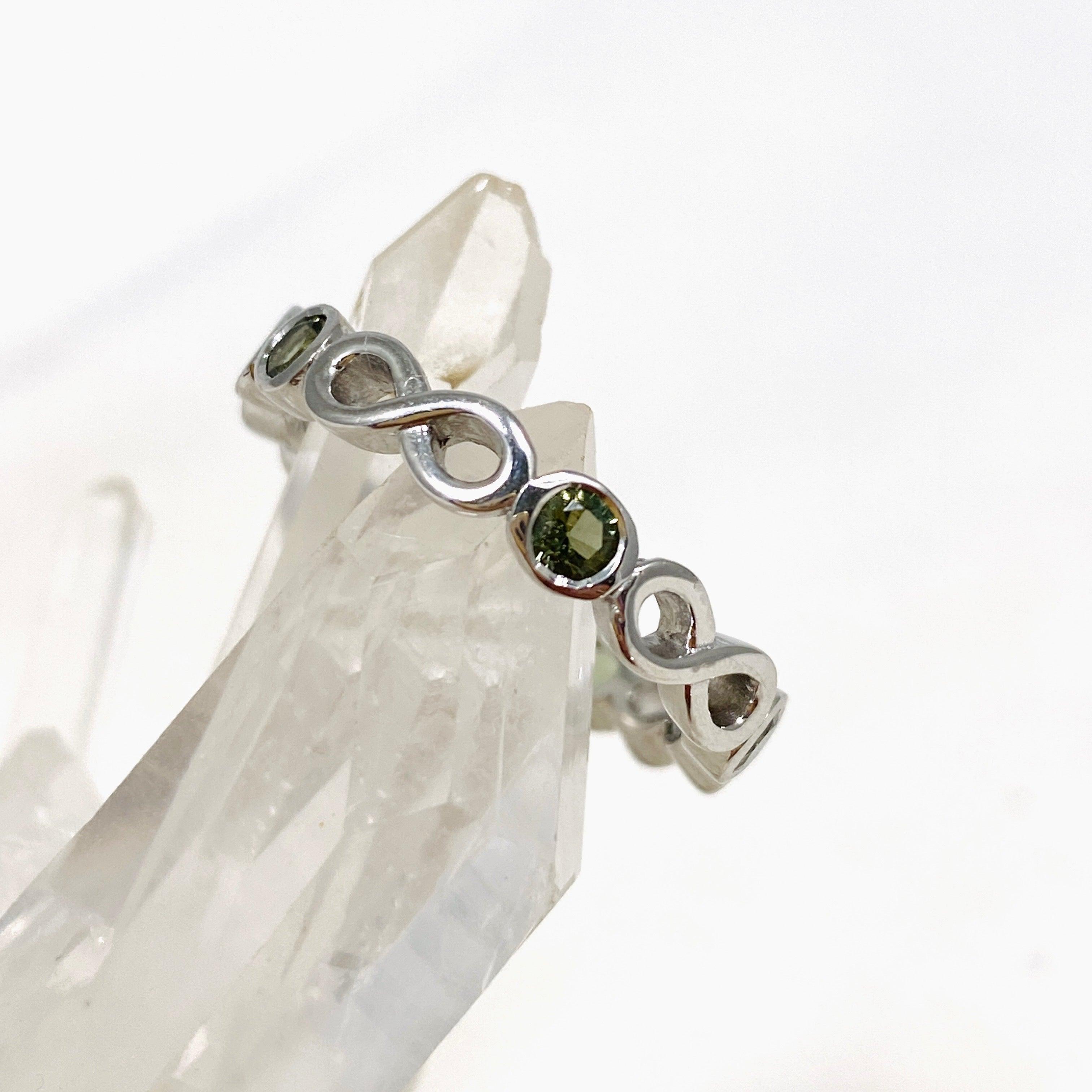 Moldavite Infinity 5 Stone Ring IVMR 02 - Genuine Moldavite Jewelry for Women, Sterling Silver Adjustable Ring, Spiritual Healing Crystal Jewelry - Perfect for Meditation, Energy Work & Unique Gifts