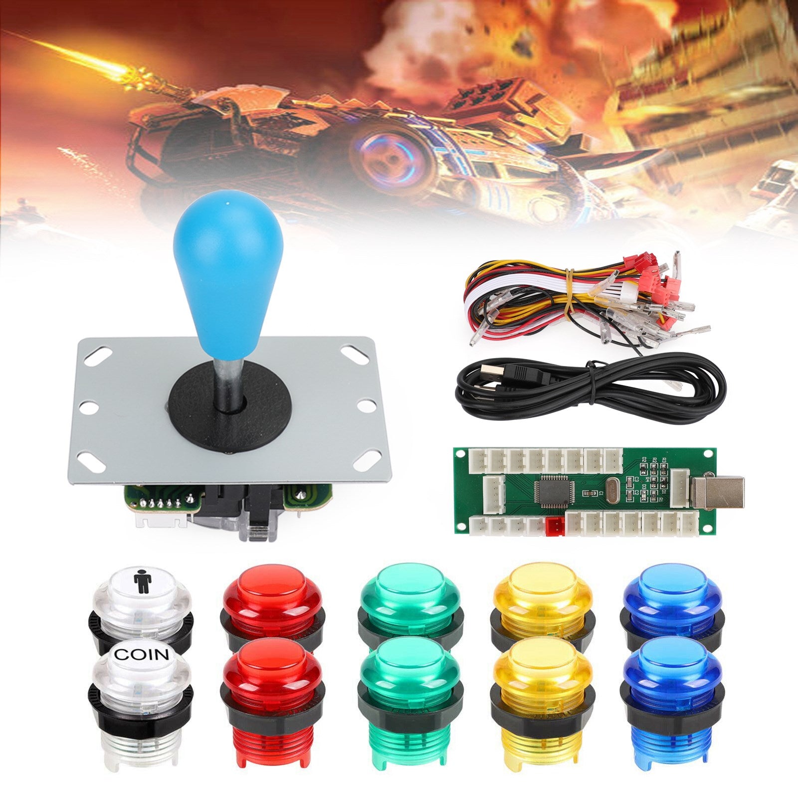 1 Player LED Arcade DIY Kit - USB Encoder for PC Gaming, Joystick & Gamepad Controller - Perfect for Retro Gaming, MAME Emulators & Home Arcade Setup