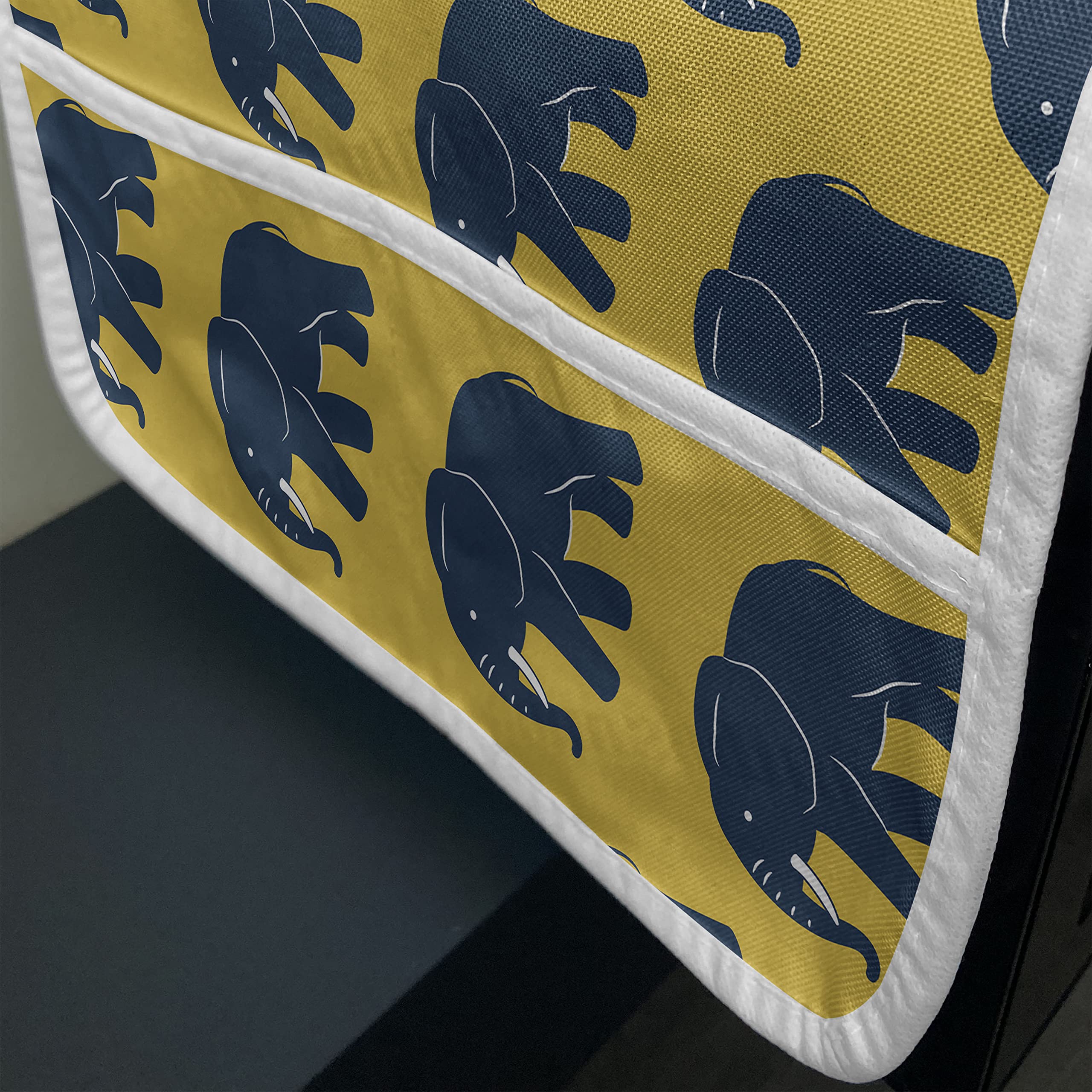 Ambesonne African Style Microwave Cover - Blue Animal Print with Snouts & Horns, Waterproof Kitchen Organizer with Pockets, 36x12 Inches, Dark Blue & Earth Yellow - Perfect for African-Themed Kitchens & Home Decor