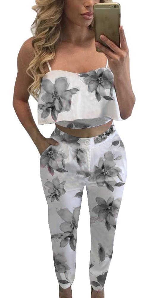 FANCYINN Women's 2-Piece Summer Outfit - Spaghetti Strap Jumpsuit Romper & Long Pencil Pants Set | Casual Style for Beach, Travel & Daily Wear