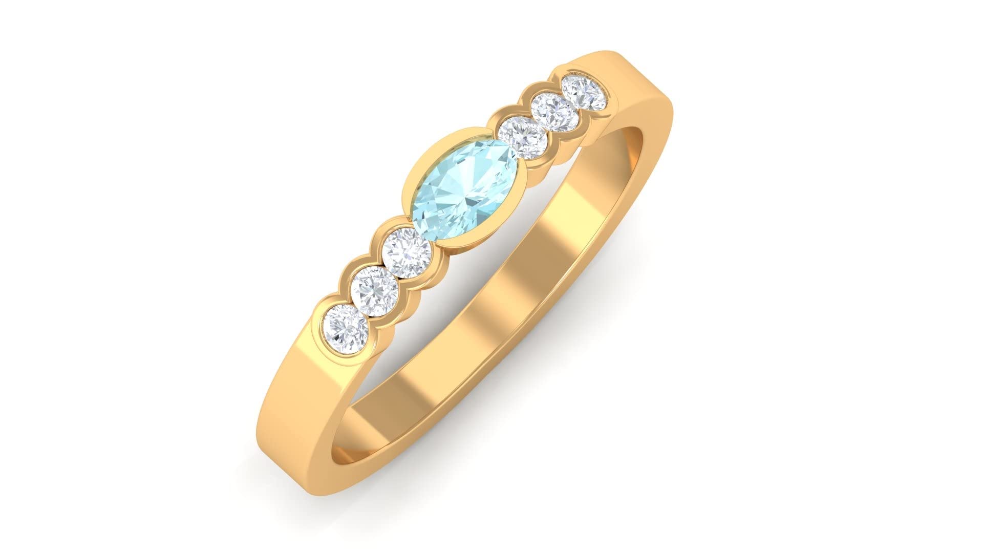 14K Solid Gold Sky Blue Topaz and Diamond Anniversary Ring for Women - December Birthstone East-West Setting, Perfect for Weddings, Engagements & Special Occasions