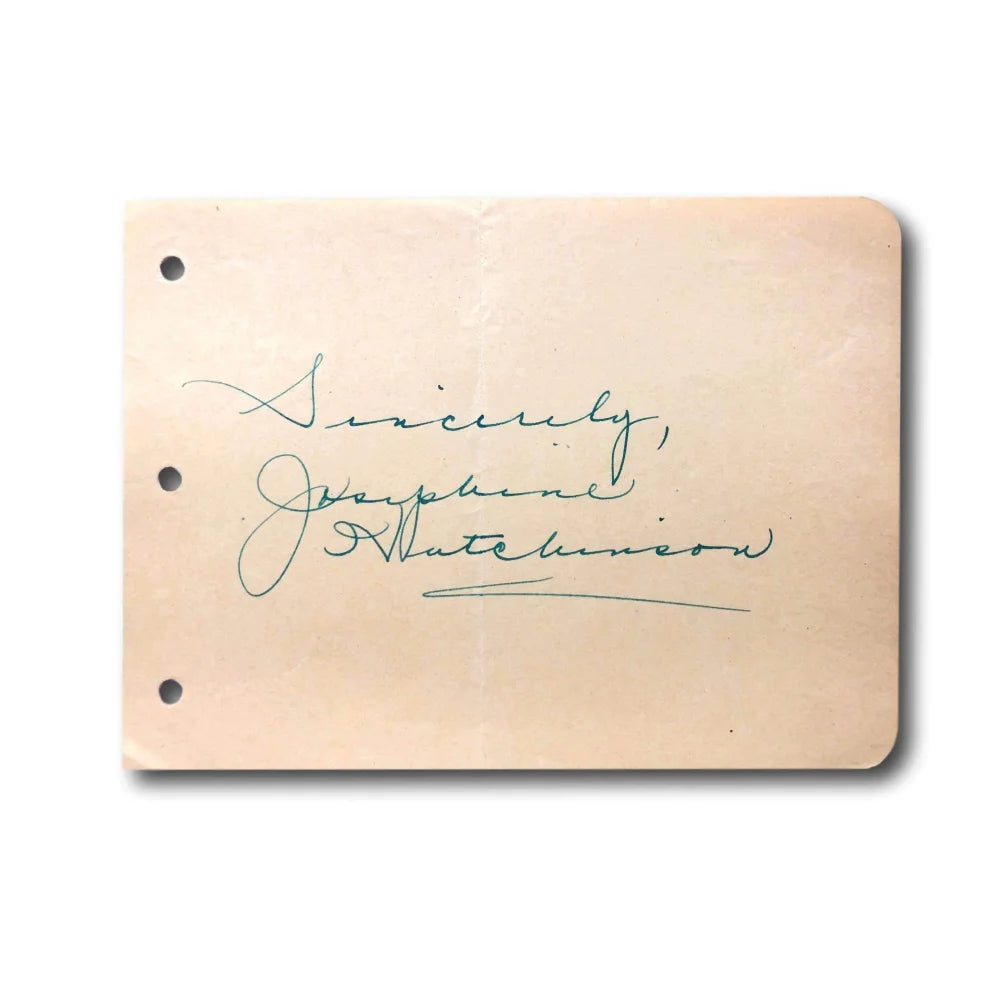 Josephine Hutchinson Autographed Album Page - Hand Signed Memorabilia with JSA COA - Vintage Hollywood Actress Collectible for Fans & Memorabilia Displays