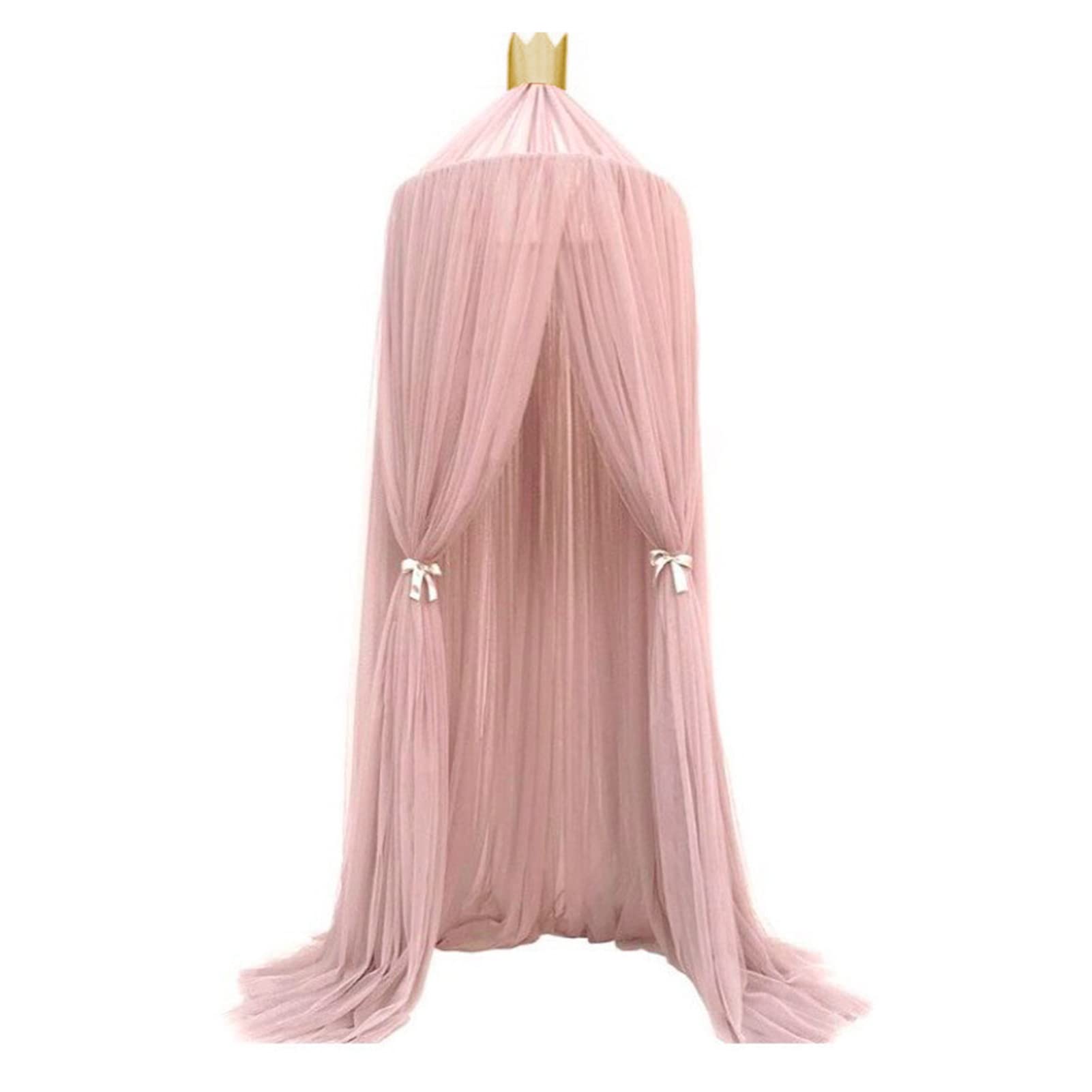 Walfront Pink Princess Crown Bed Canopy - Mosquito Net for Girls Room Decor, Romantic Summer Hanging Dome Canopy for Bed - Perfect for Kids' Bedrooms, Dorm Rooms & Nursery Decor (Pink)
