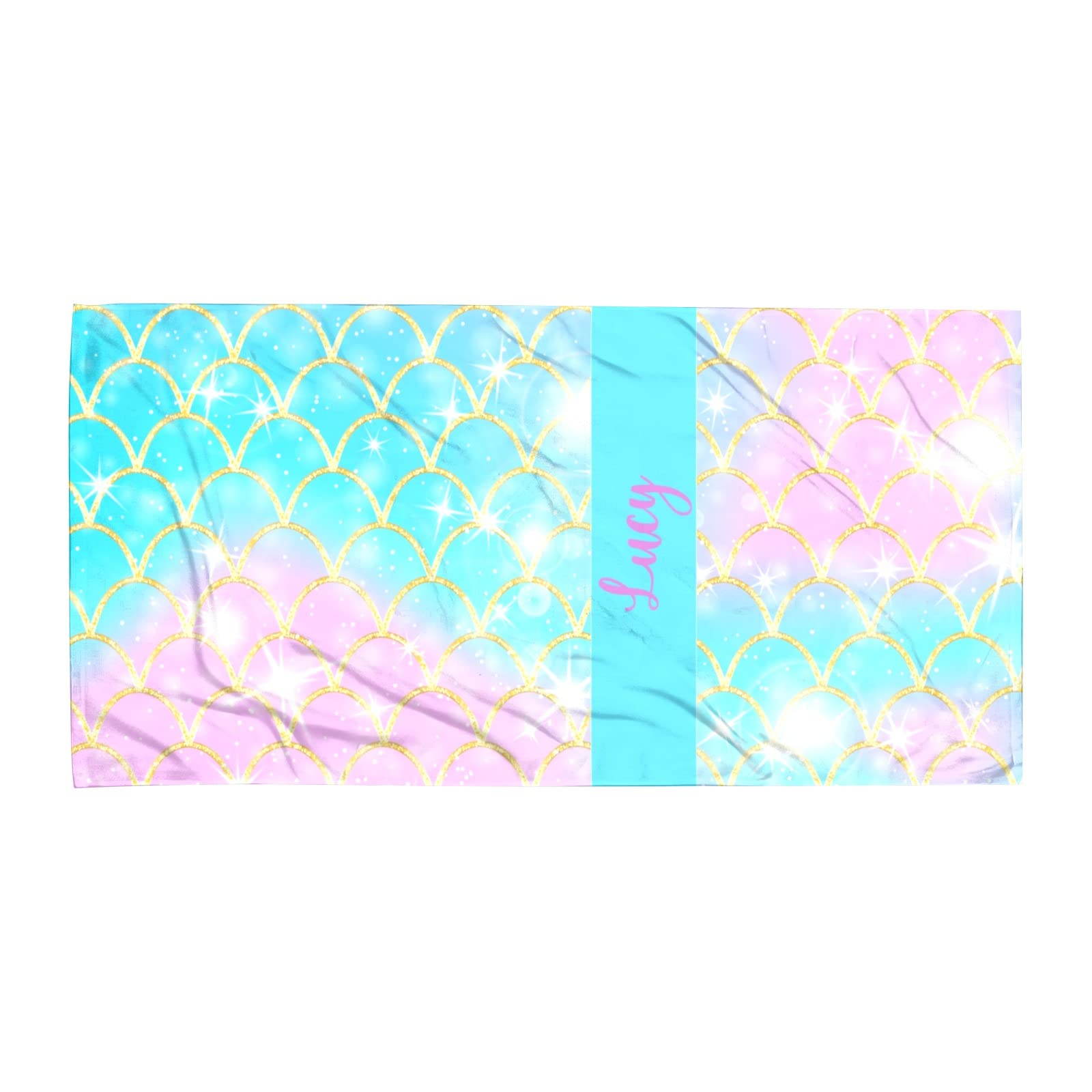 Custom Kids Beach Towels with Name - Personalized Mermaid Beach Towels for Girls, Quick Dry Microfiber, Fish Scales Design - Perfect for Pool, Beach, and Summer Vacations