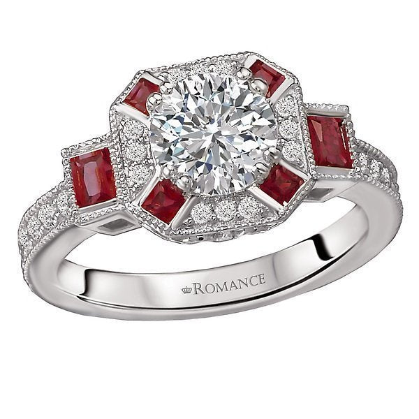 14K Gold 1/2 CTW Ruby & 1/4 CTW Diamond Ring Setting for 1 CT Round Cut - Perfect for Engagement, Wedding & Anniversary Jewelry Gifts