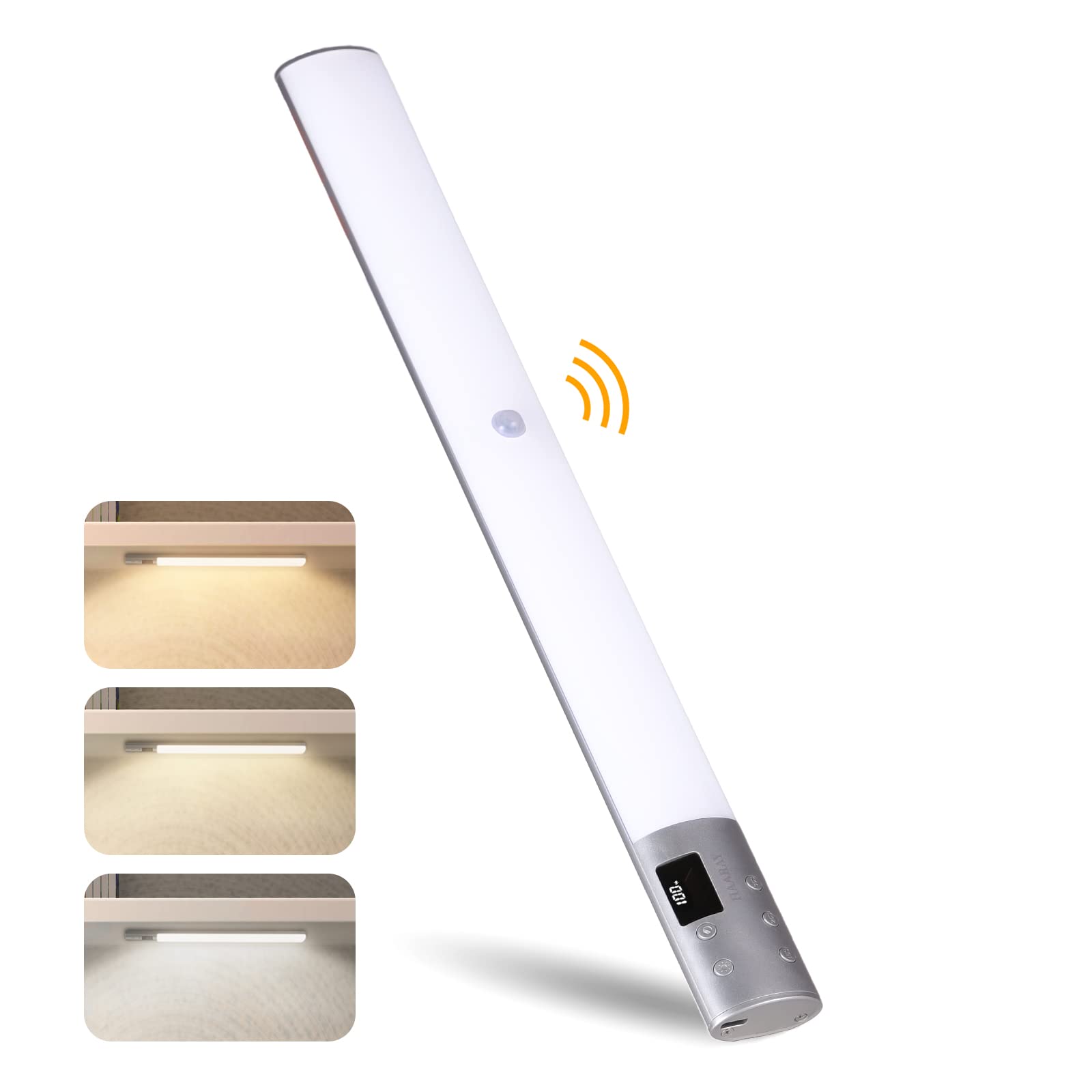 17-inch Wireless Motion Sensor Under Cabinet Lights with Display Screen - Dimmable, Color Changing, 182 LED Rechargeable Super Bright Under Counter Lighting for Kitchen, Hallway, Bedroom | Perfect for Nighttime Navigation, Task Lighting & Home Decor