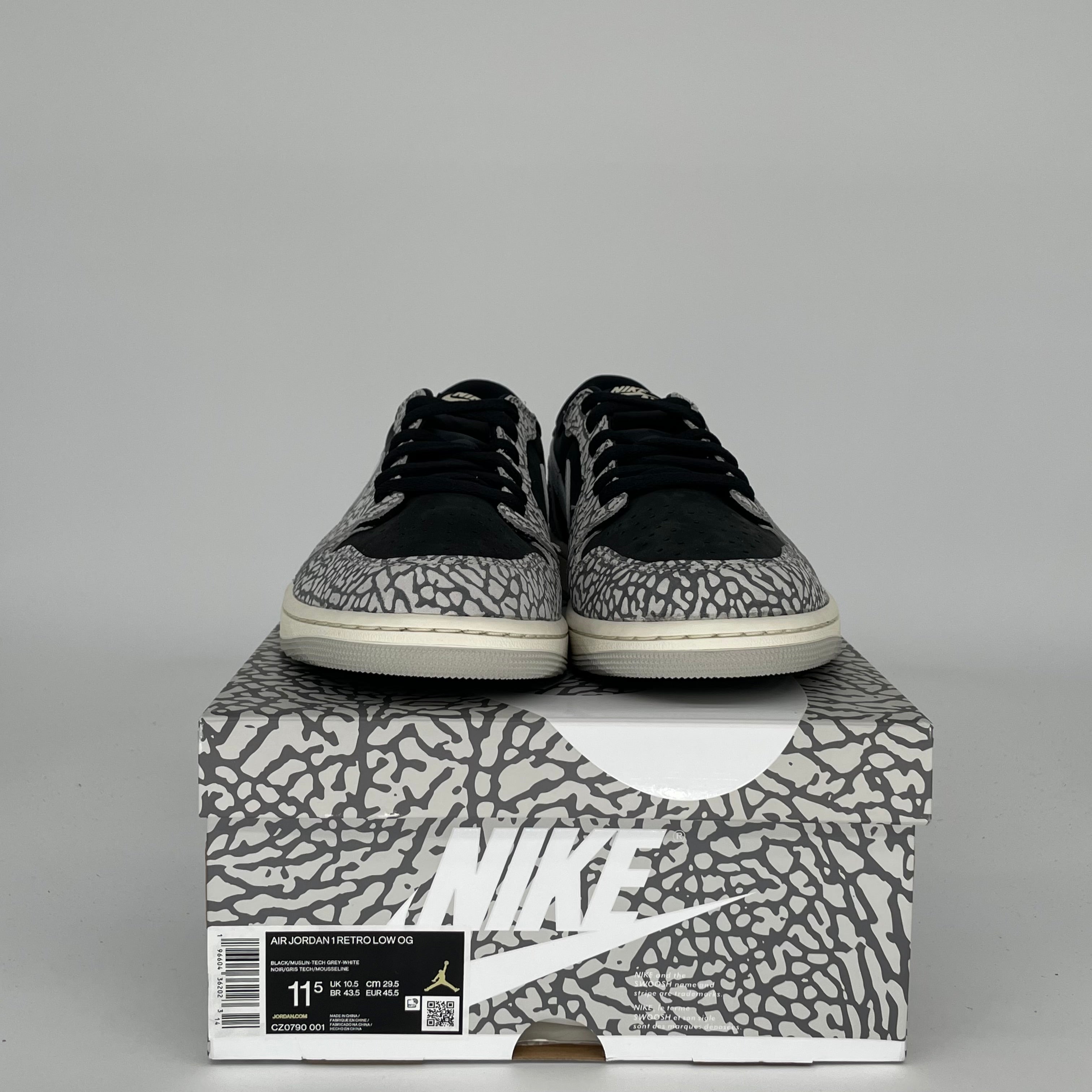 AIR JORDAN 1 LOW Black Cement Men's Basketball Shoes - Size 11.5 (CZ0790-001) | Retro Sneakers for Casual Wear, Street Style & Sports Performance