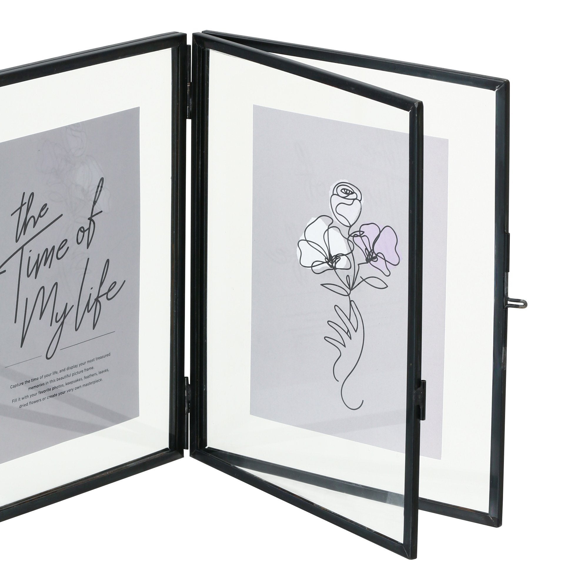 Black Metal Glass Frame with 2 Windows - Perfect for Home Office, Living Room, and Modern Interior Decor