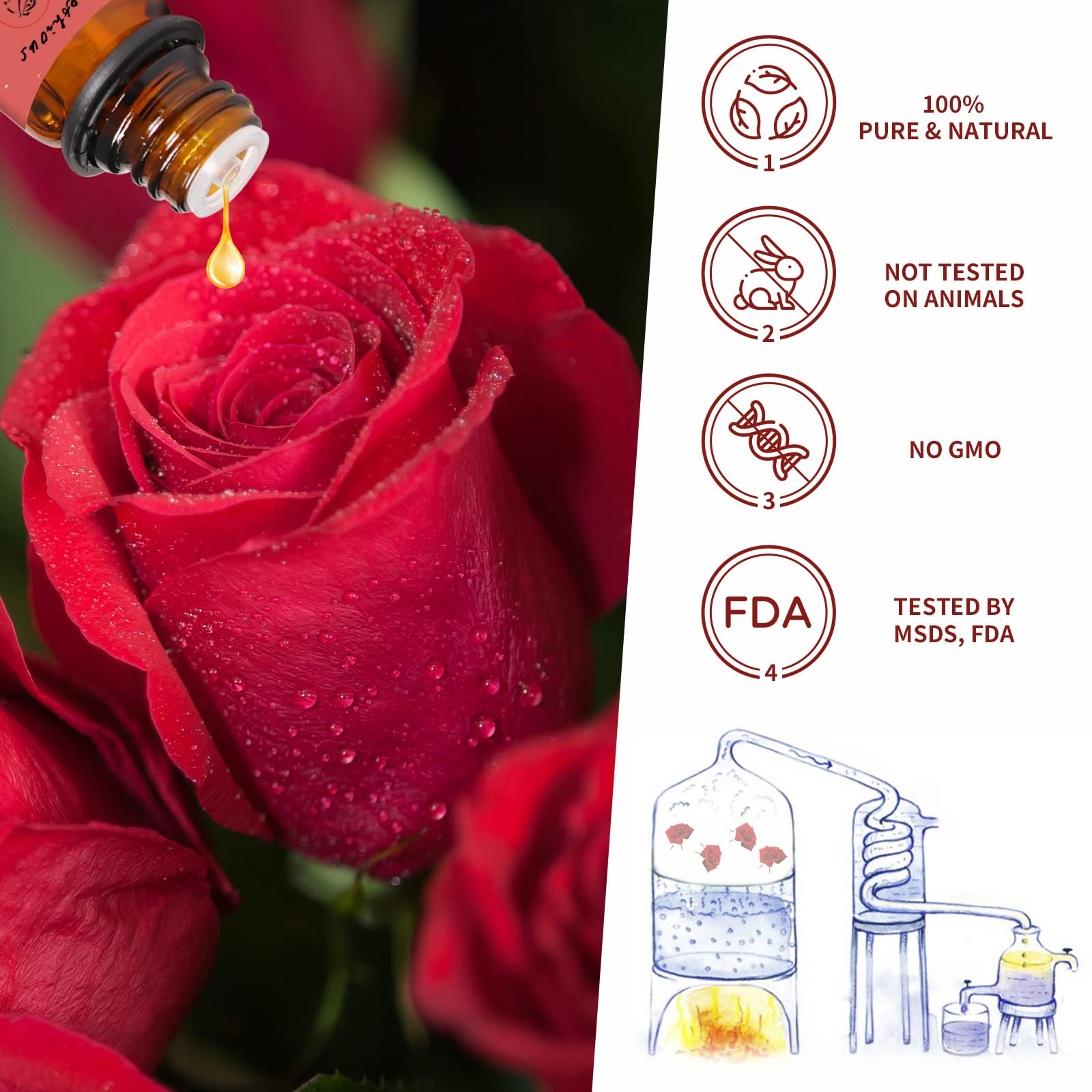 100% Pure Yethious Rose Essential Oil - 10ML Natural Aromatherapy Oil for Diffusers, DIY Candles, Soap Making & Skin Care | Relaxing Scent for Spa, Yoga & Home Fragrance