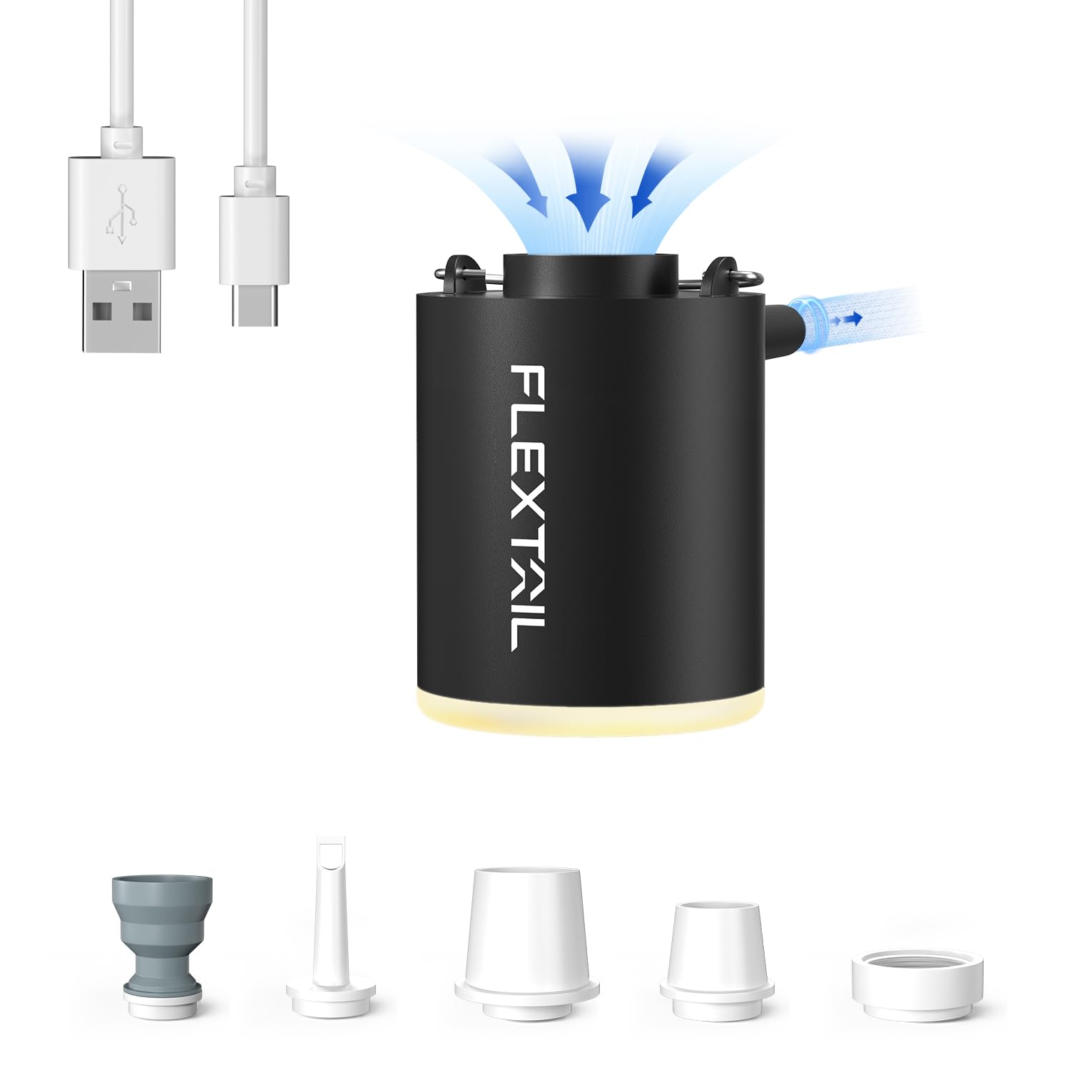 Portable Air Pump for Inflatables with Built-in Camping Light - 1.6oz 4kPa Rechargeable Electric Pump for Air Mattress, Pool Floats, Swimming Rings & Vacuum Storage Bags | Perfect for Camping, Travel, Beach & Home Use