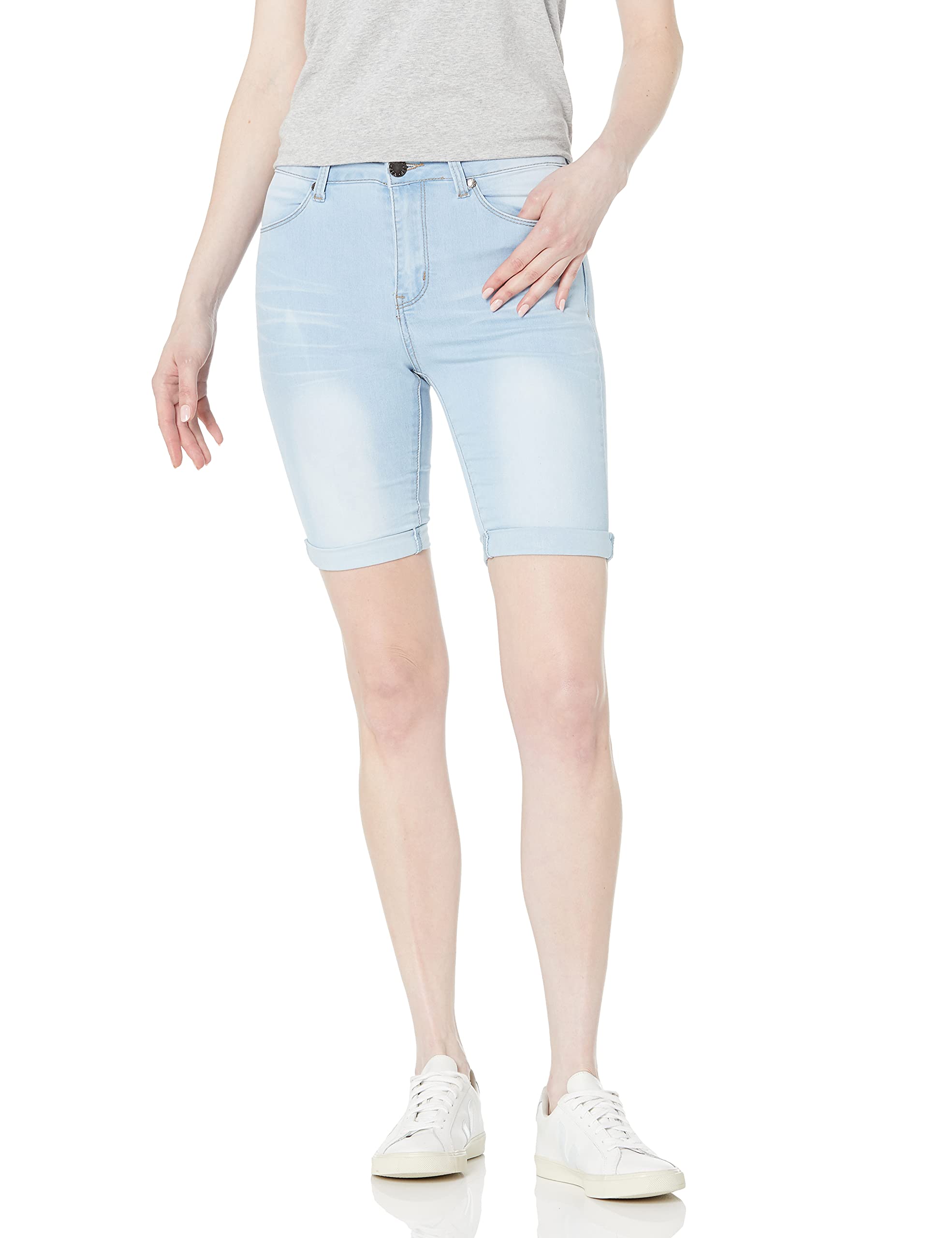 CoverGirl Women's Juniors Denim Shorts - Booty Bermuda Capri Mid Rise Jeans (Ripped or Basic) - Perfect for Casual Outfits, Summer Wear & Street Style Fashion