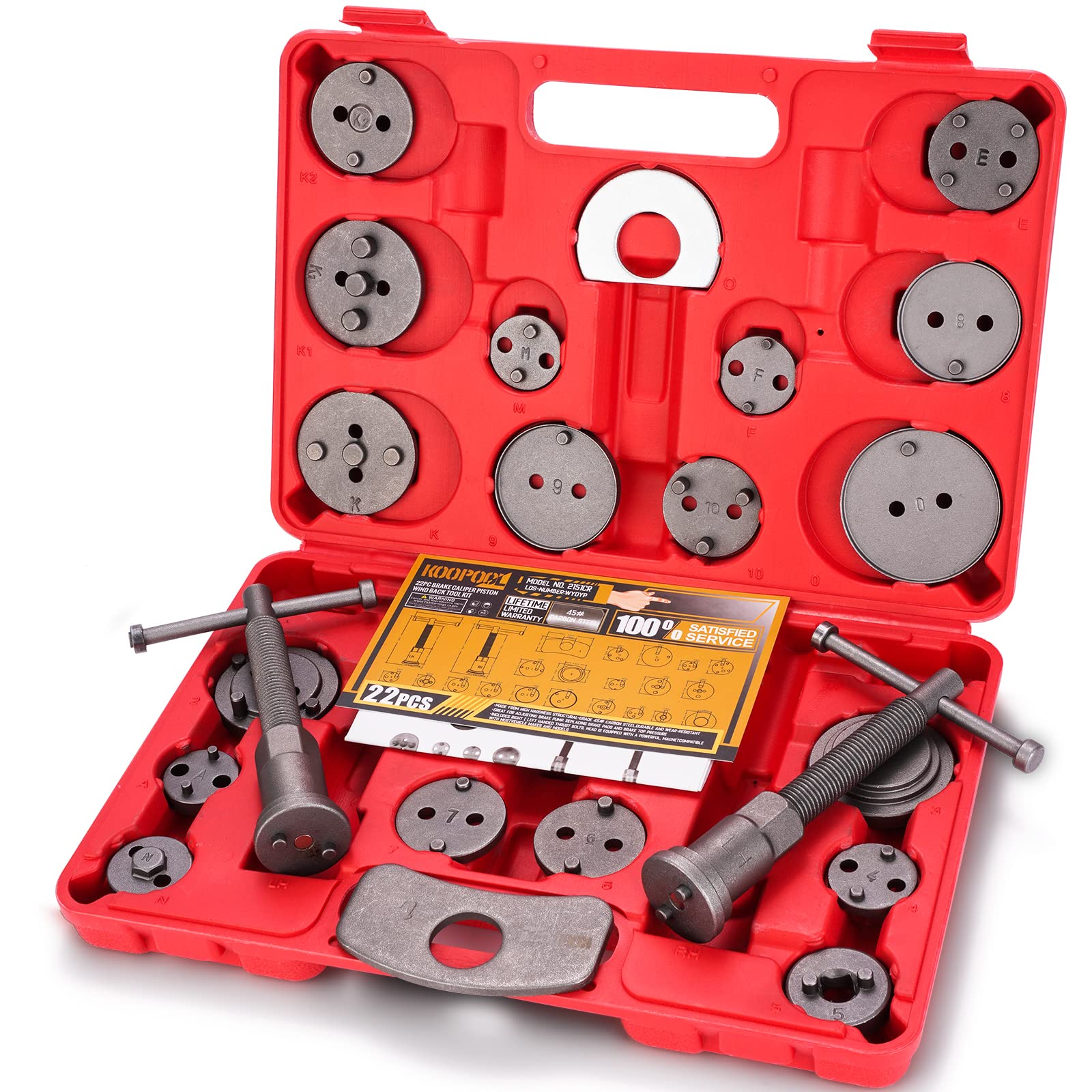 22Pcs Brake Caliper Compression Tool Kit - Caliper Piston Compressor, Wind Back Tool with Thrust Bolt Assemblies, Retaining Plates & 18 Disc Adapters (Red) - Perfect for DIY Brake Repairs, Auto Maintenance & Professional Mechanic Use