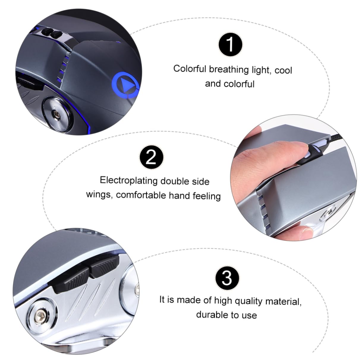 Gadpiparty 3pcs Silent Mechanical Mouse with Backlit, Corded USB Laptop Mouse for Office, Gaming, and Home Use