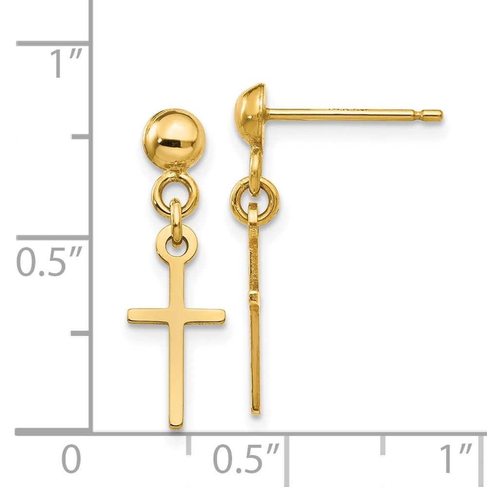 14k Gold Polished Cross Dangle Earrings for Women - Diamond2Deal Fine Jewelry | Perfect for Church, Weddings & Everyday Elegant Wear